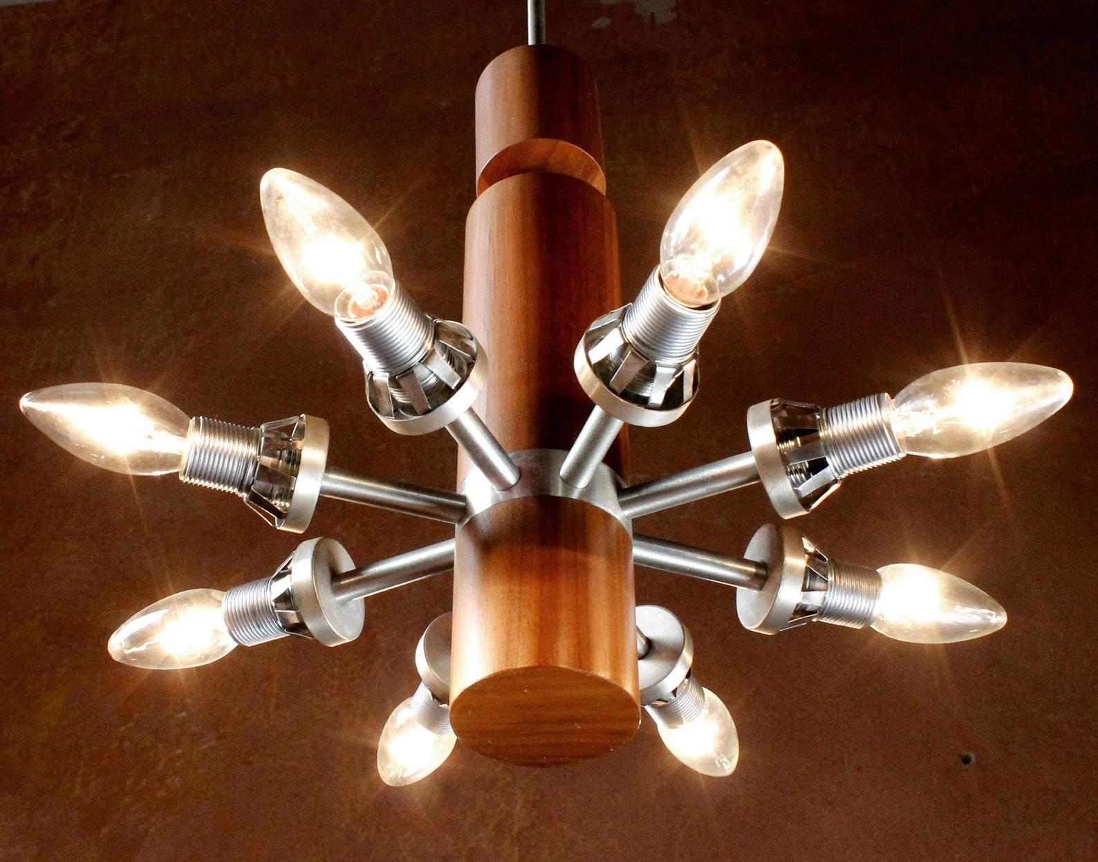 Temde Teak and Ice Glass Chandelier, 1960s   For Sale 1