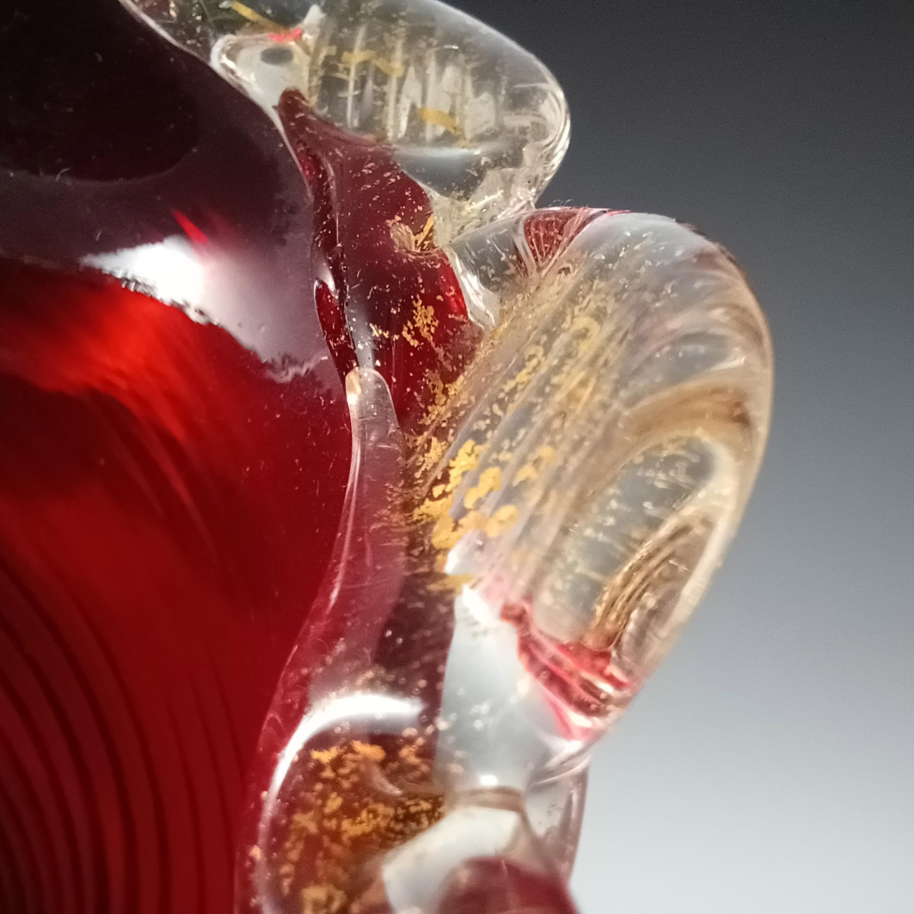 LABELED AVEM Murano Rot & Blattgold Glas Füllhorn Vase im Angebot 3