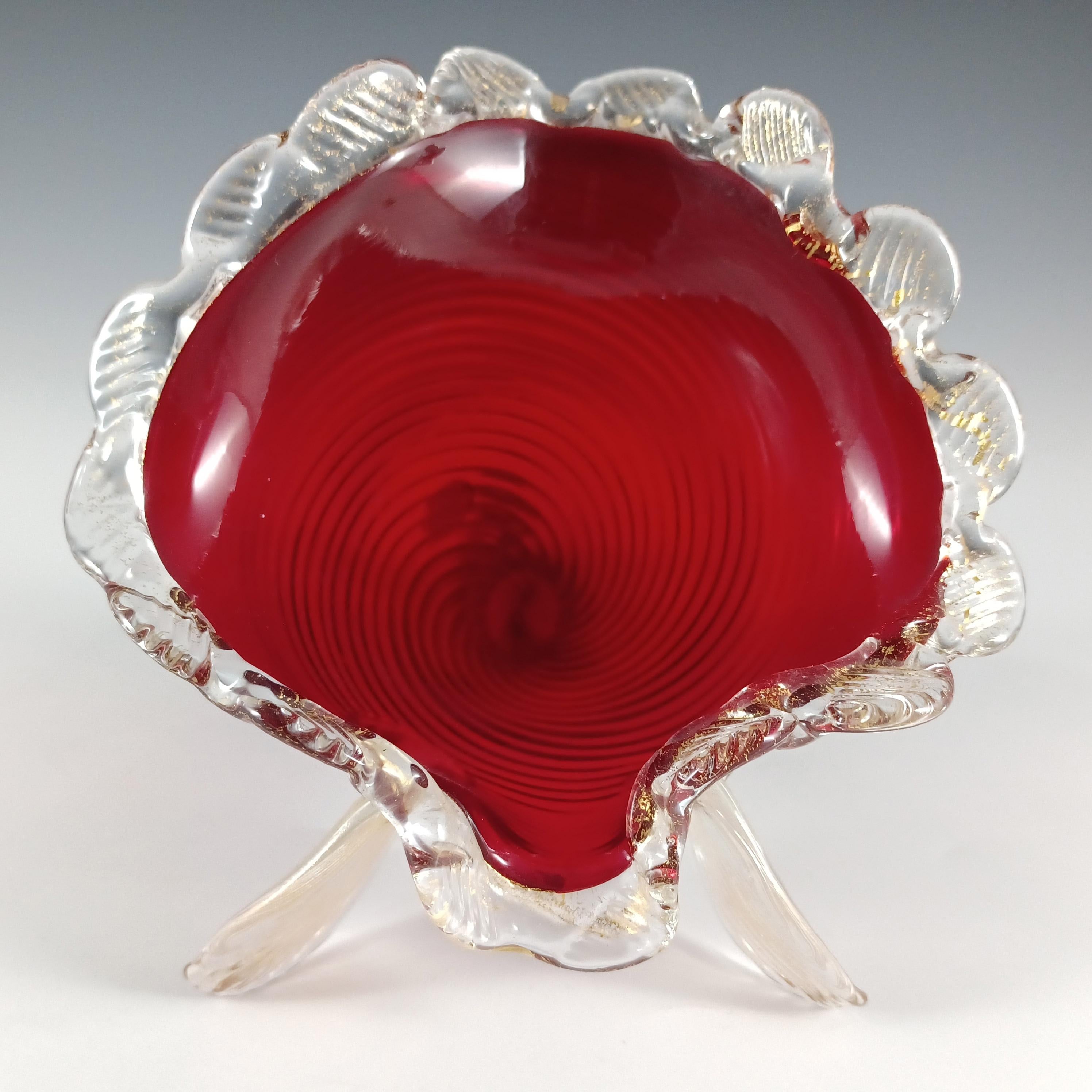 LABELED AVEM Murano Rot & Blattgold Glas Füllhorn Vase (Handgefertigt) im Angebot
