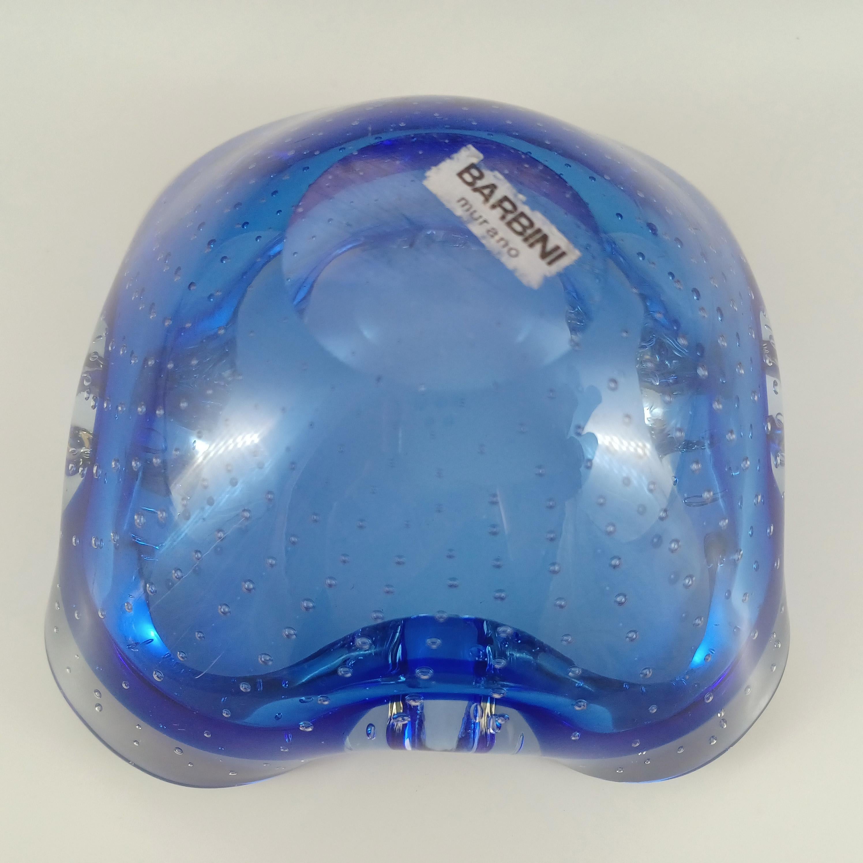 LABELLED Barbini Murano Biomorphe Schale aus blauem und klarem Blasenglas im Angebot 2