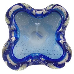LABELLED Barbini Murano Blue & Clear Bubble Glass Biomorphic Bowl
