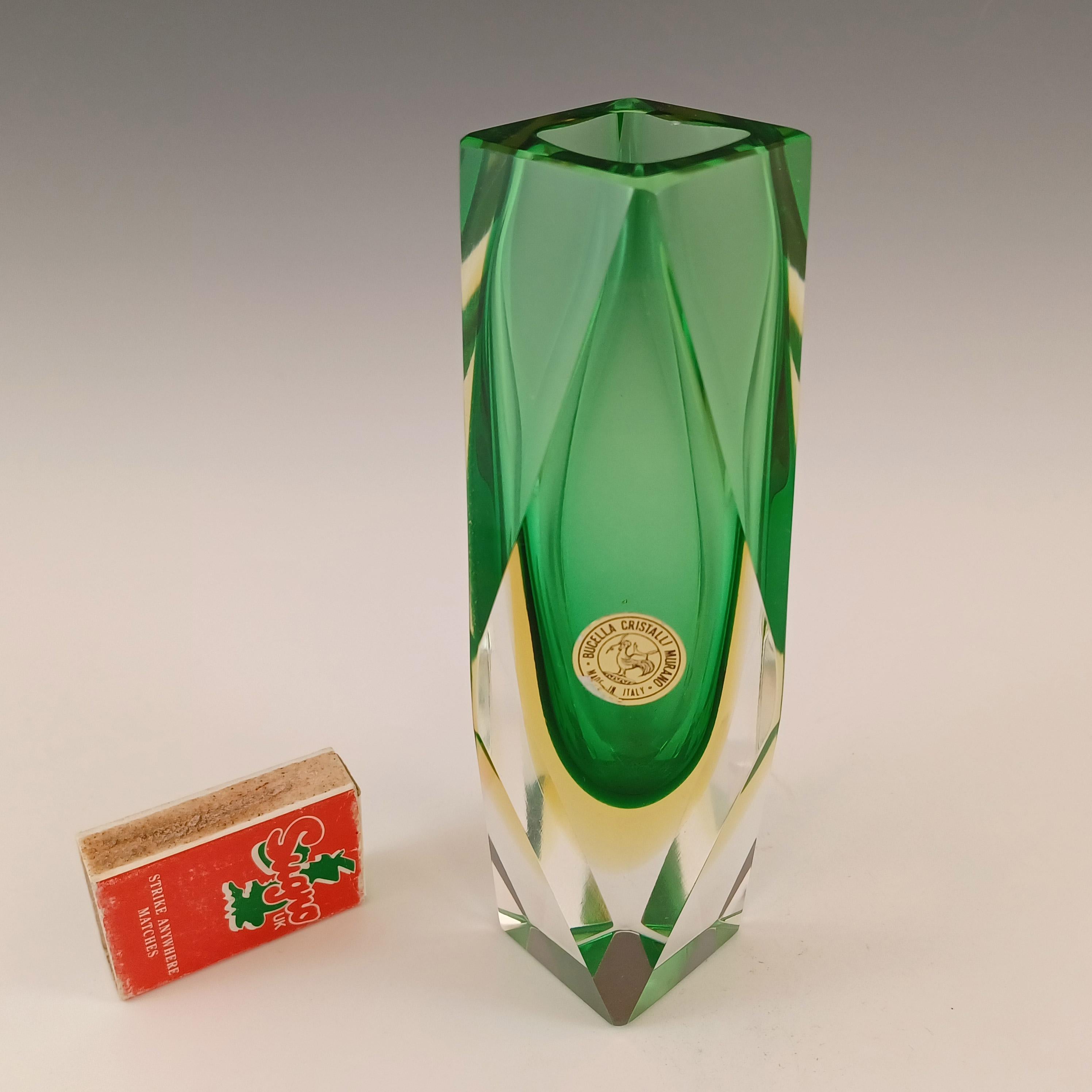 Vase Bucella Cristalli Murano en verre Sommerso vert à facettes et ambre 2