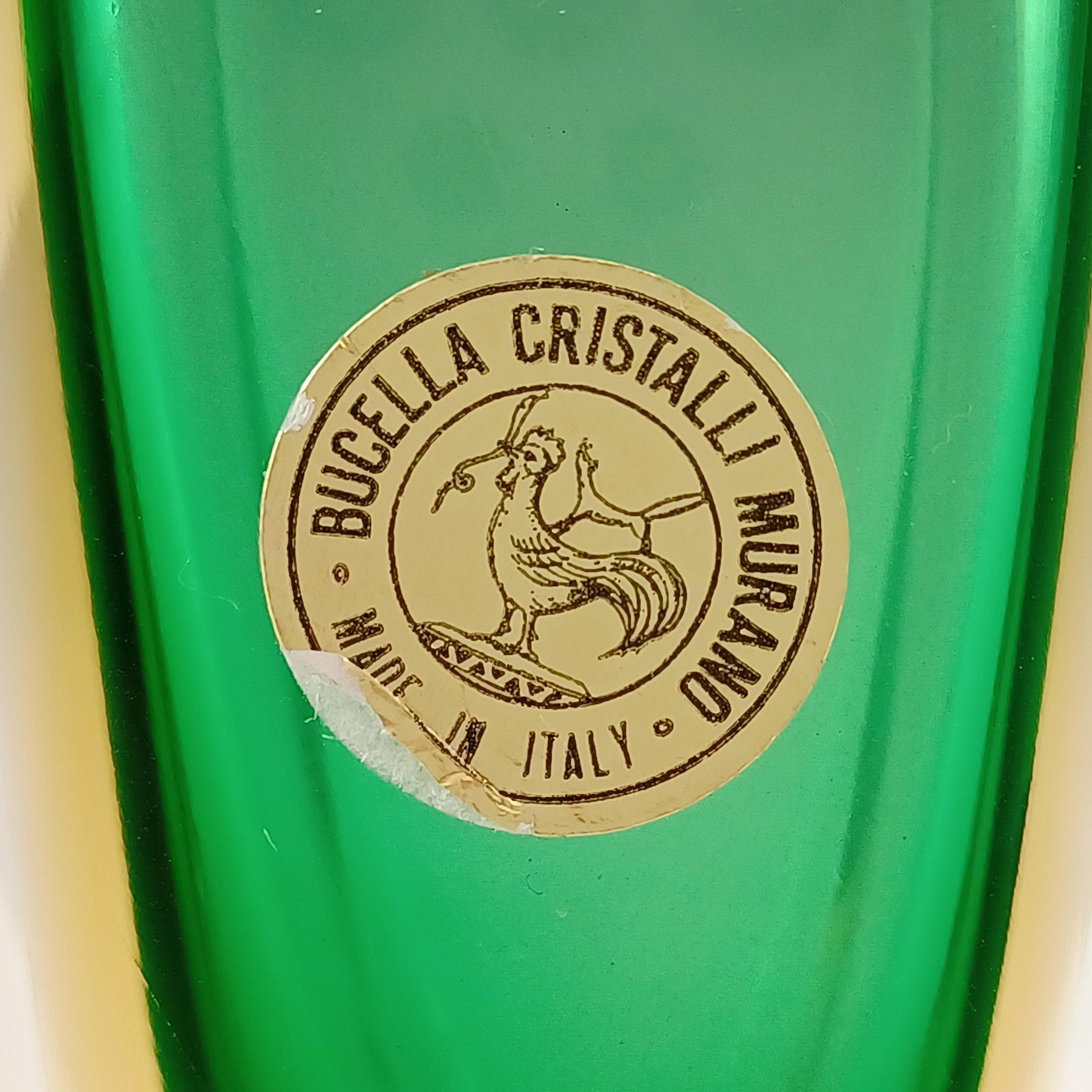 Mid-Century Modern Vase Bucella Cristalli Murano en verre Sommerso vert à facettes et ambre