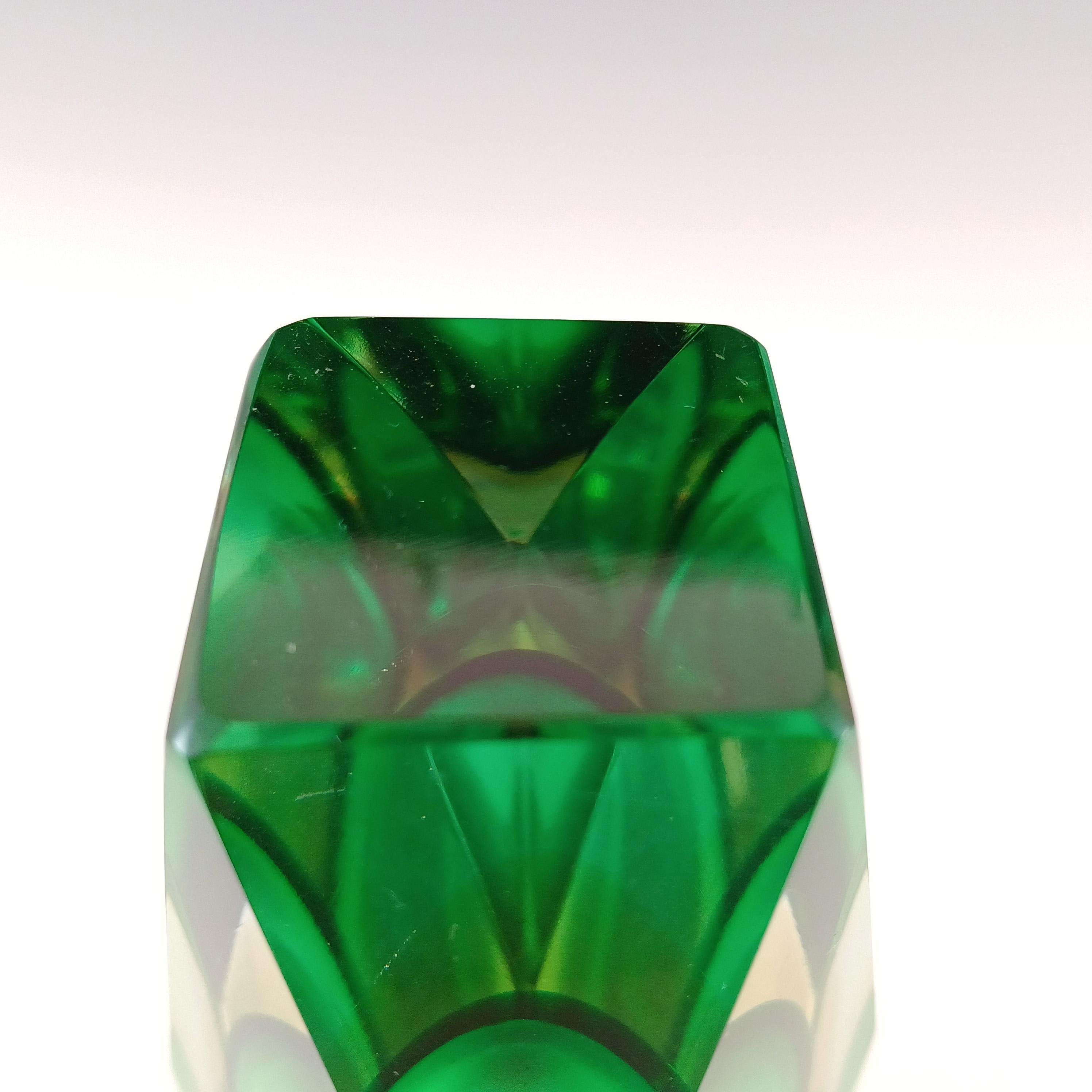 Vase Bucella Cristalli Murano en verre Sommerso vert à facettes et ambre 1