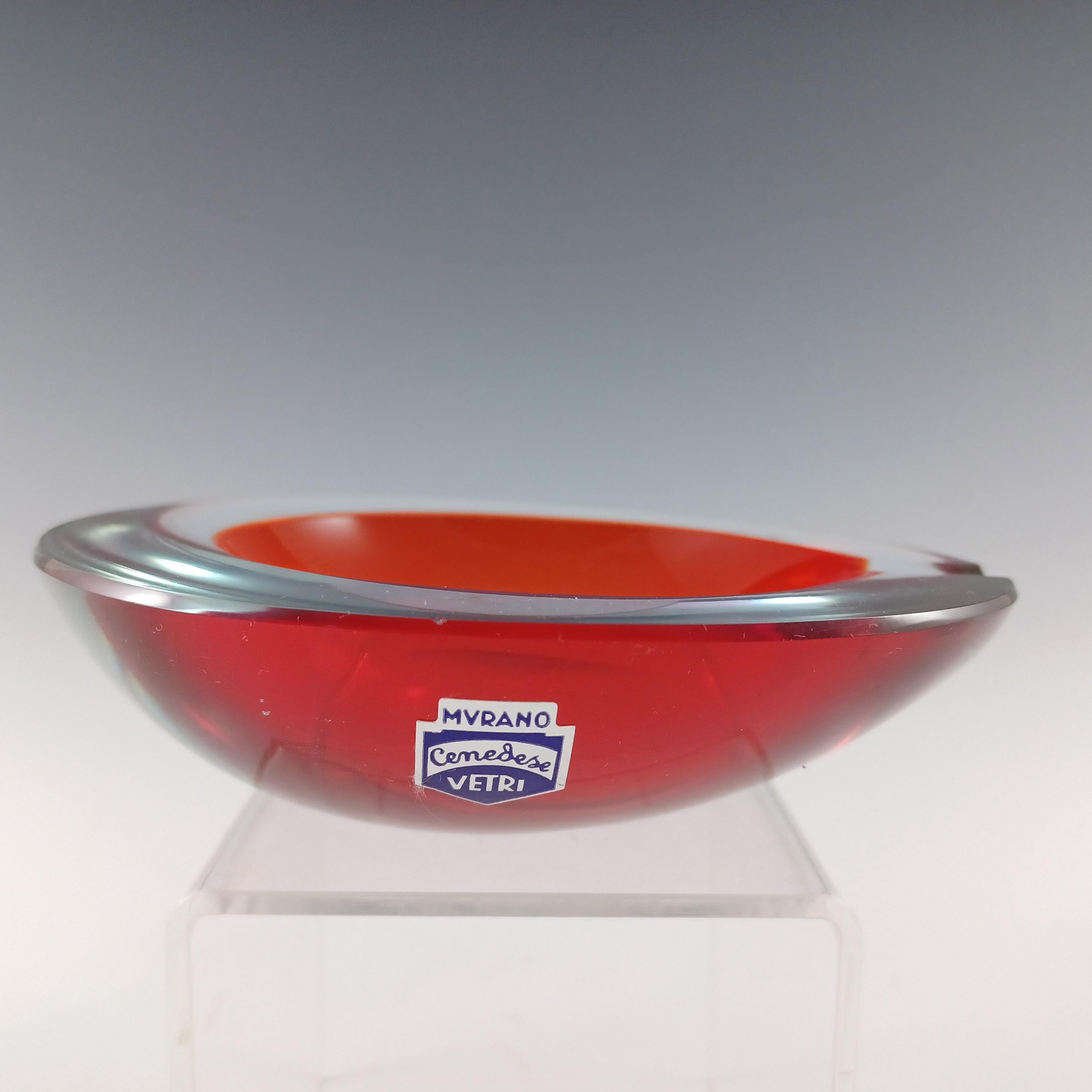 ETIQUETADO Cuenco geoda de cristal de Murano rojo y neodimio de Cenedese Hecho a mano en venta