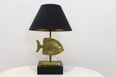Labelled Fish Sculpture Table Lamp in Brass by Deknudt, Belgium, 1970s
