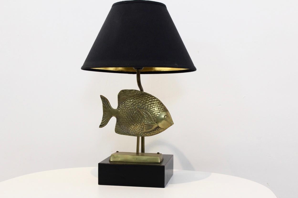 Belgian Labelled Fish Sculpture Table Lamp in Brass by Deknudt, Belgium, 1970s