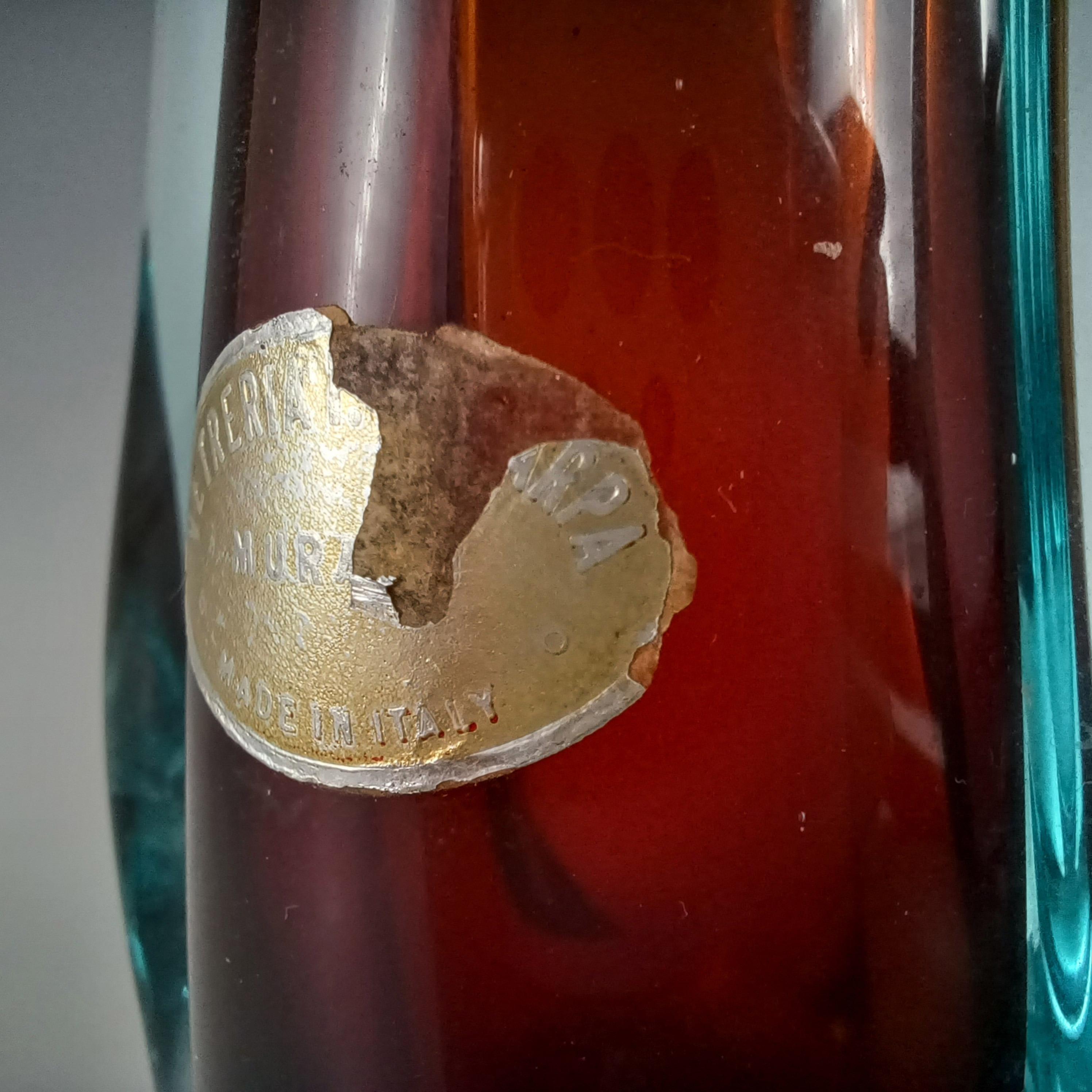 LABELLED Fratelli Scarpa Murano Sommerso Rot & Blau Glas Stem Vase (Italienisch) im Angebot