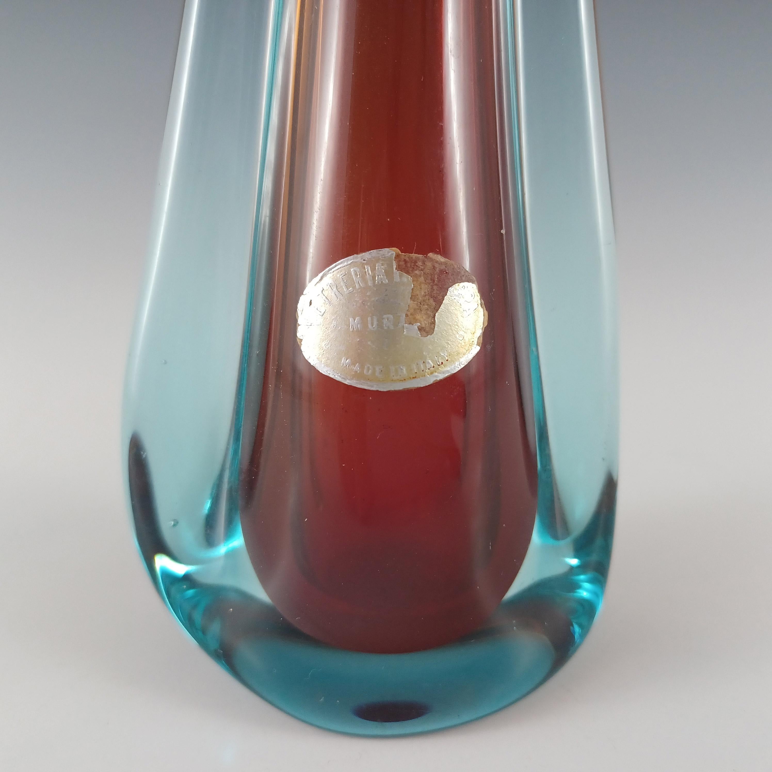 LABELLED Fratelli Scarpa Murano Sommerso Rot & Blau Glas Stem Vase im Zustand „Gut“ im Angebot in Bolton, GB