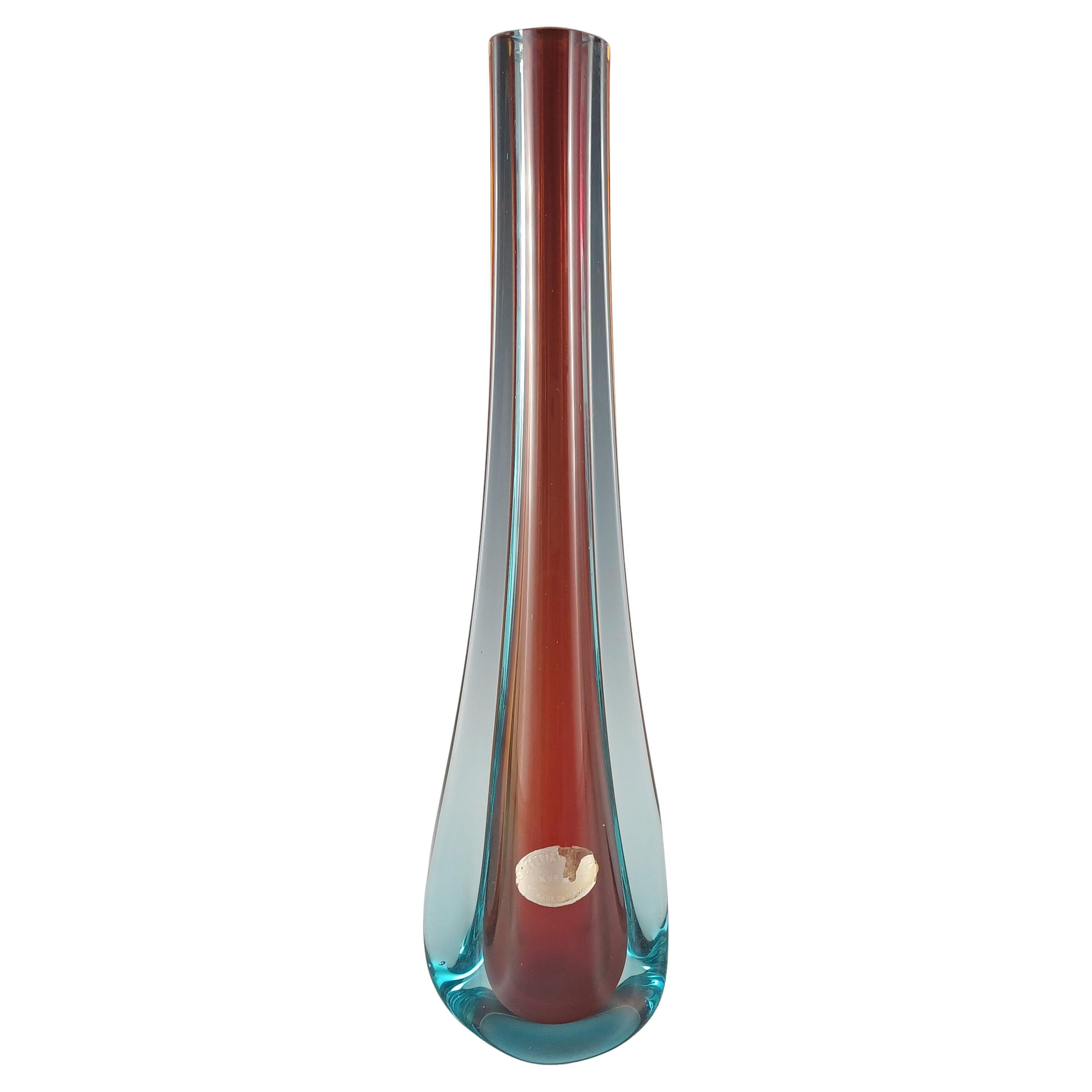 LABELLED Fratelli Scarpa Murano Sommerso Rot & Blau Glas Stem Vase