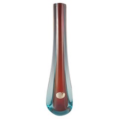 LABELLED Fratelli Scarpa Murano Sommerso Red & Blue Glass Stem Vase