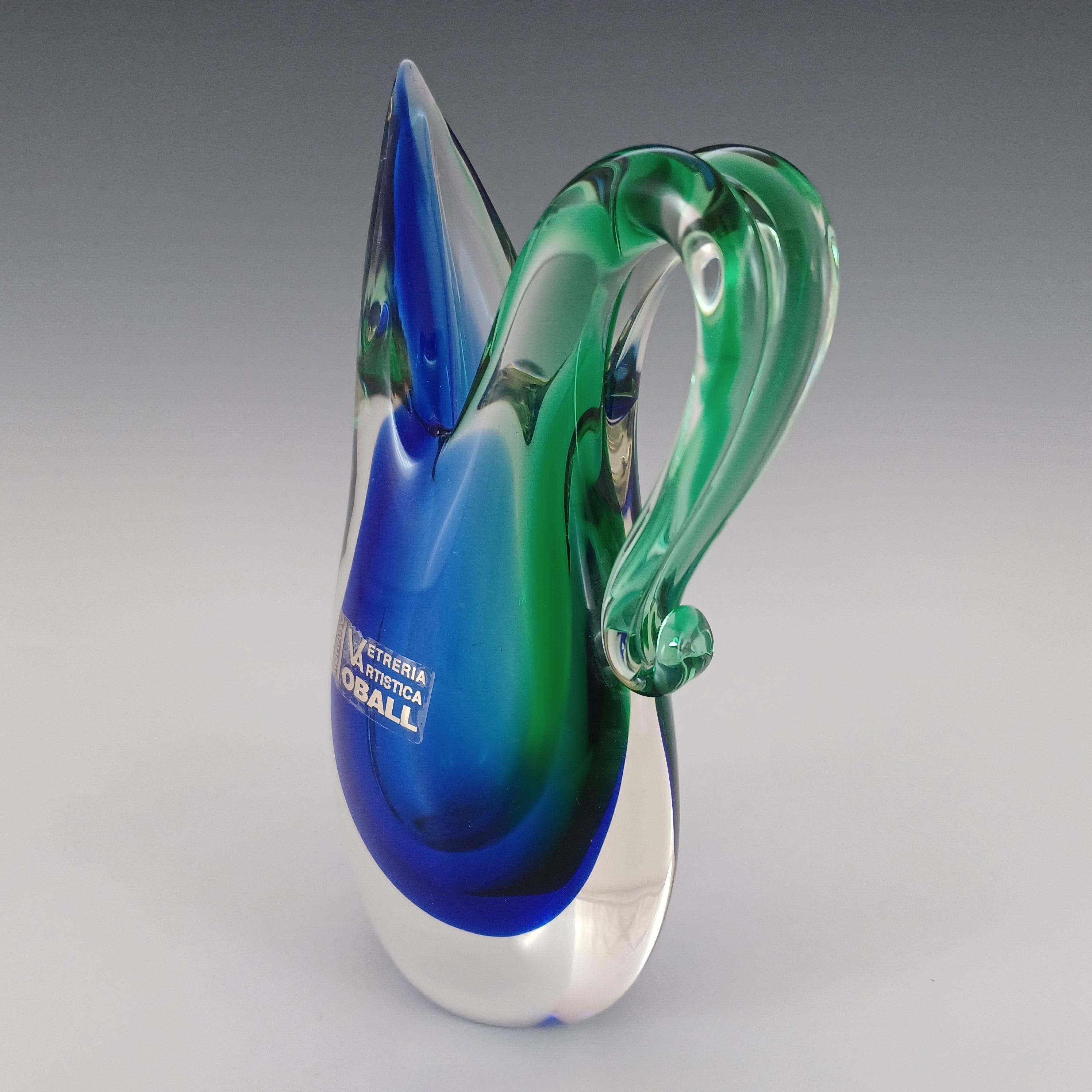 Italian LABELLED Oball Murano Blue & Green Sommerso Glass Vase For Sale