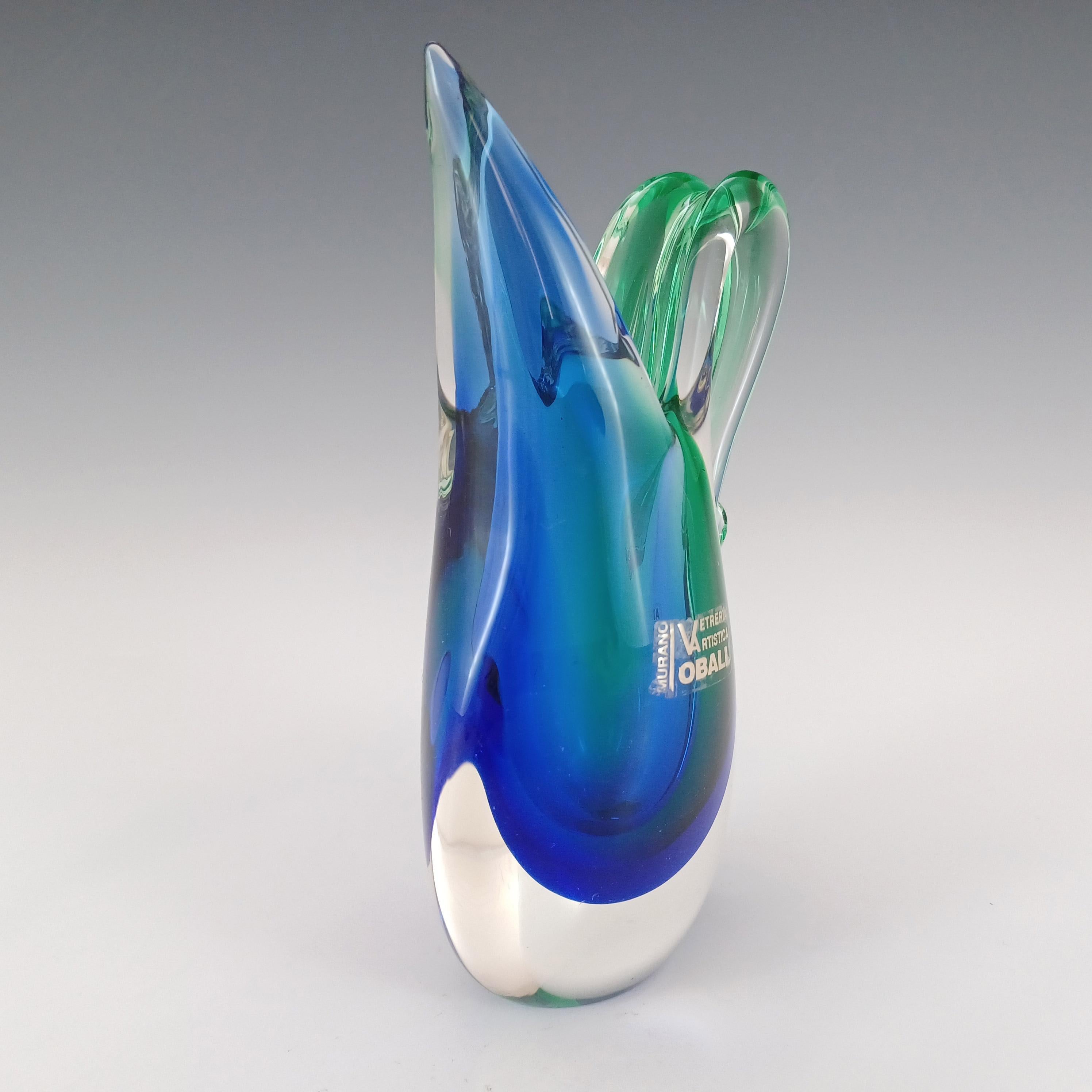 Hand-Crafted LABELLED Oball Murano Blue & Green Sommerso Glass Vase For Sale