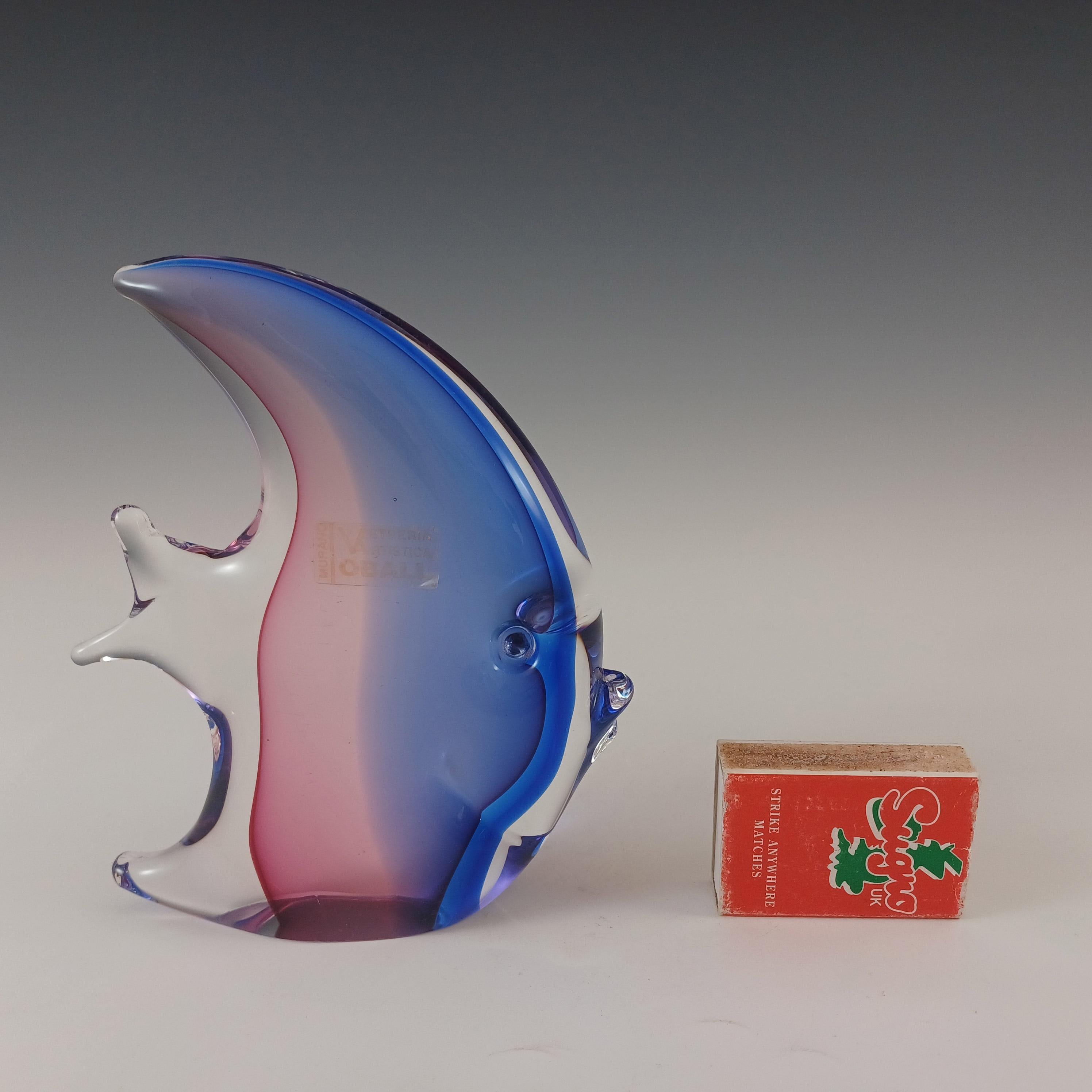 Oball Oball Scultura di pesce in vetro blu e rosa di Murano etichettato in vendita 1