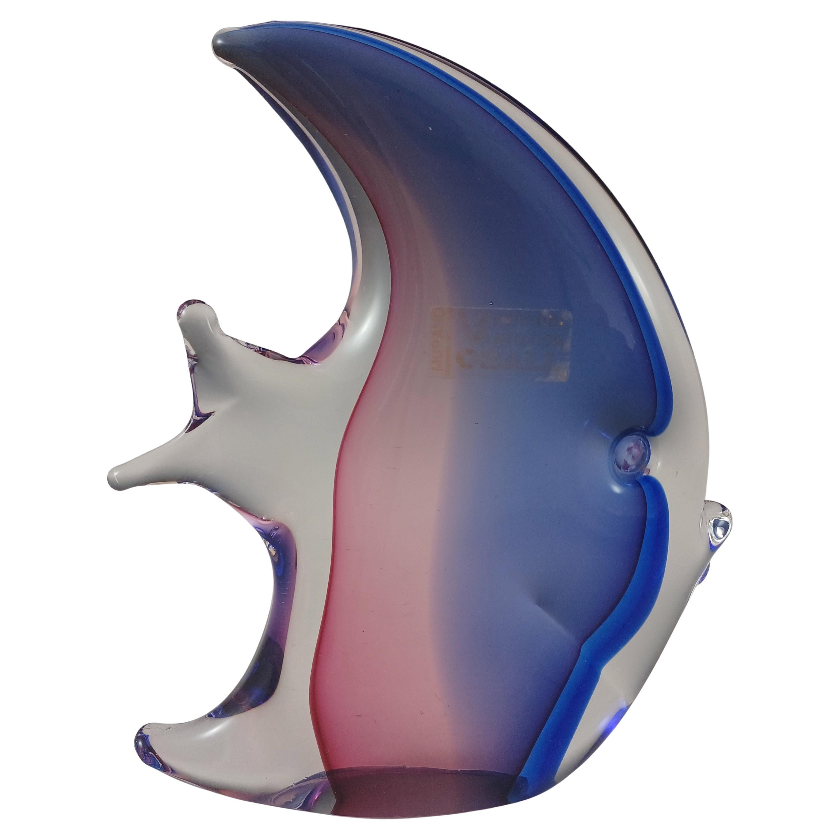 LABELLED Oball Murano Blue & Pink Glass Fish Sculpture