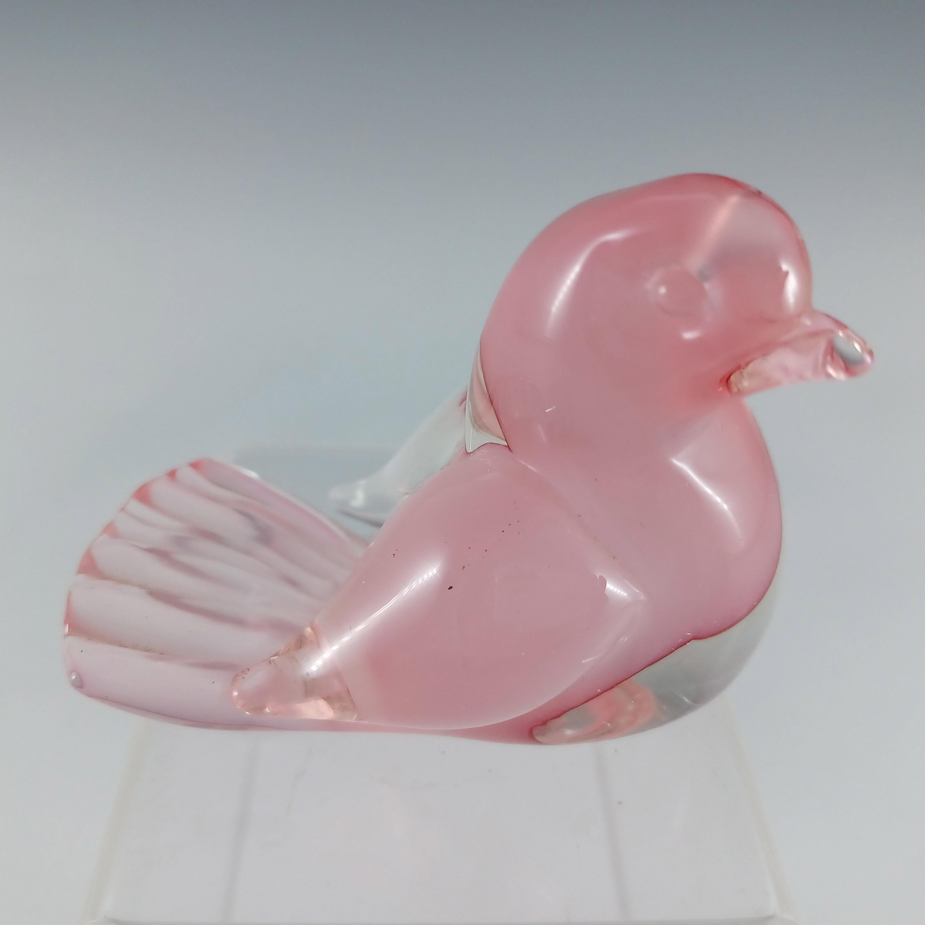Italian LABELLED Oball Murano Pink Cased Glass Bird Sculpture For Sale