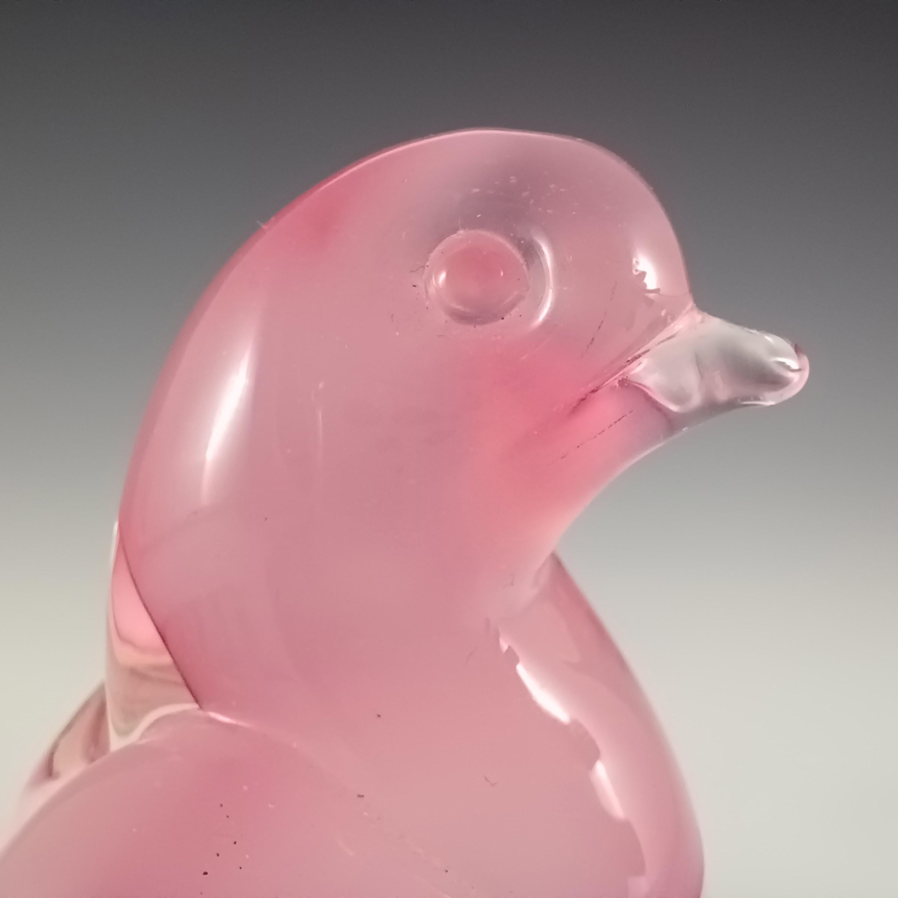 Hand-Crafted LABELLED Oball Murano Pink Cased Glass Bird Sculpture For Sale