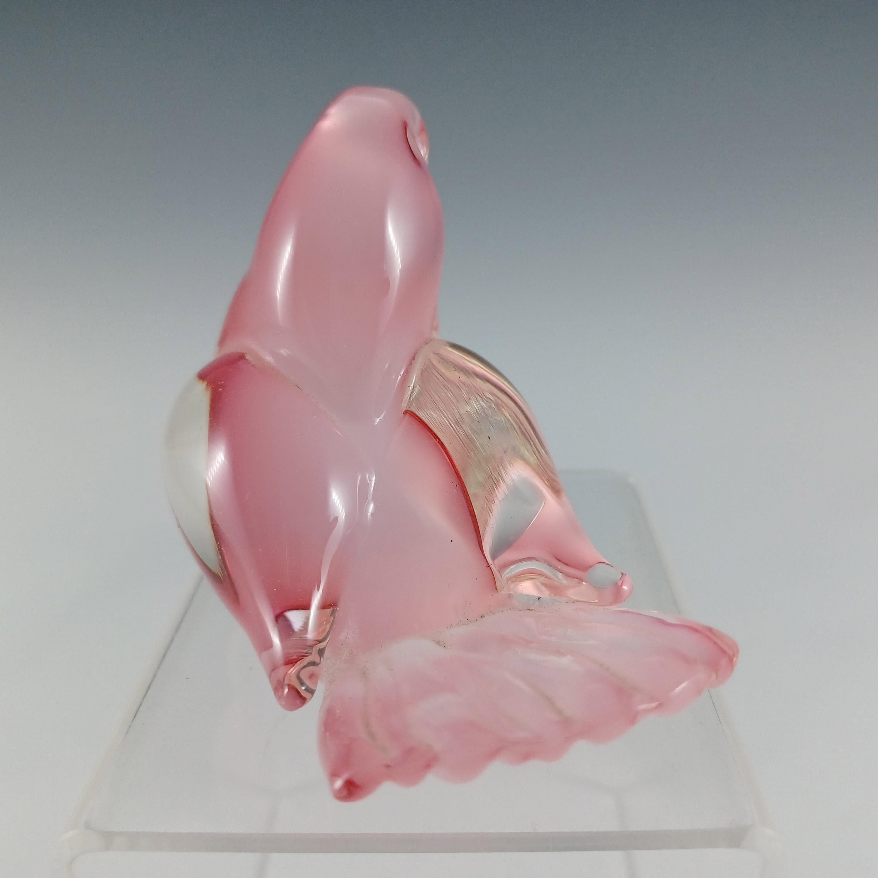 20th Century LABELLED Oball Murano Pink Cased Glass Bird Sculpture For Sale