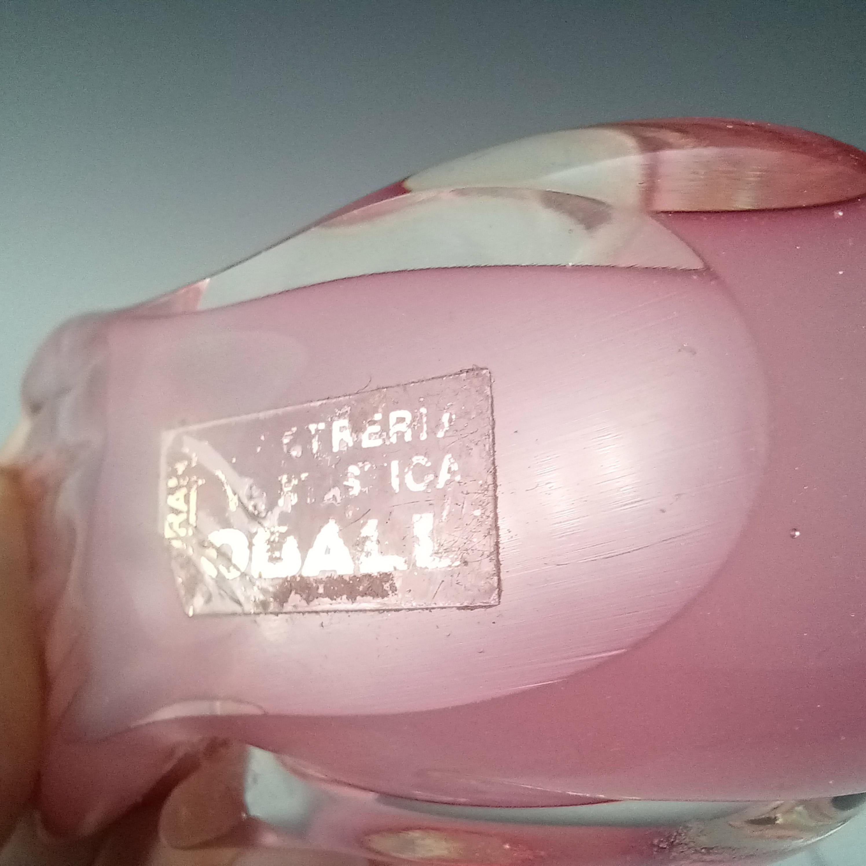LABELLED Oball Murano Pink Cased Glass Bird Sculpture For Sale 1