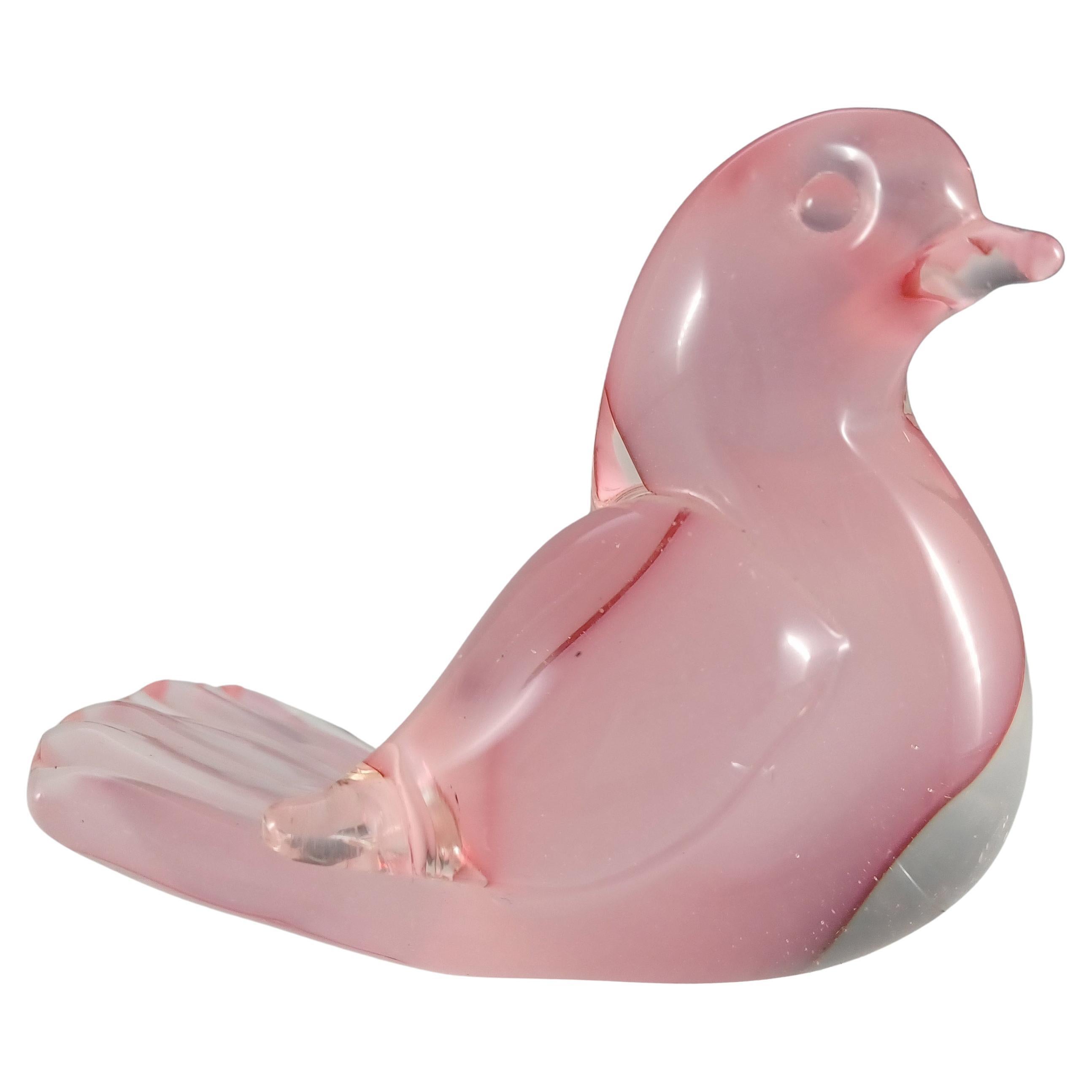 LABELLED Oball Murano Pink Cased Glass Bird Sculpture
