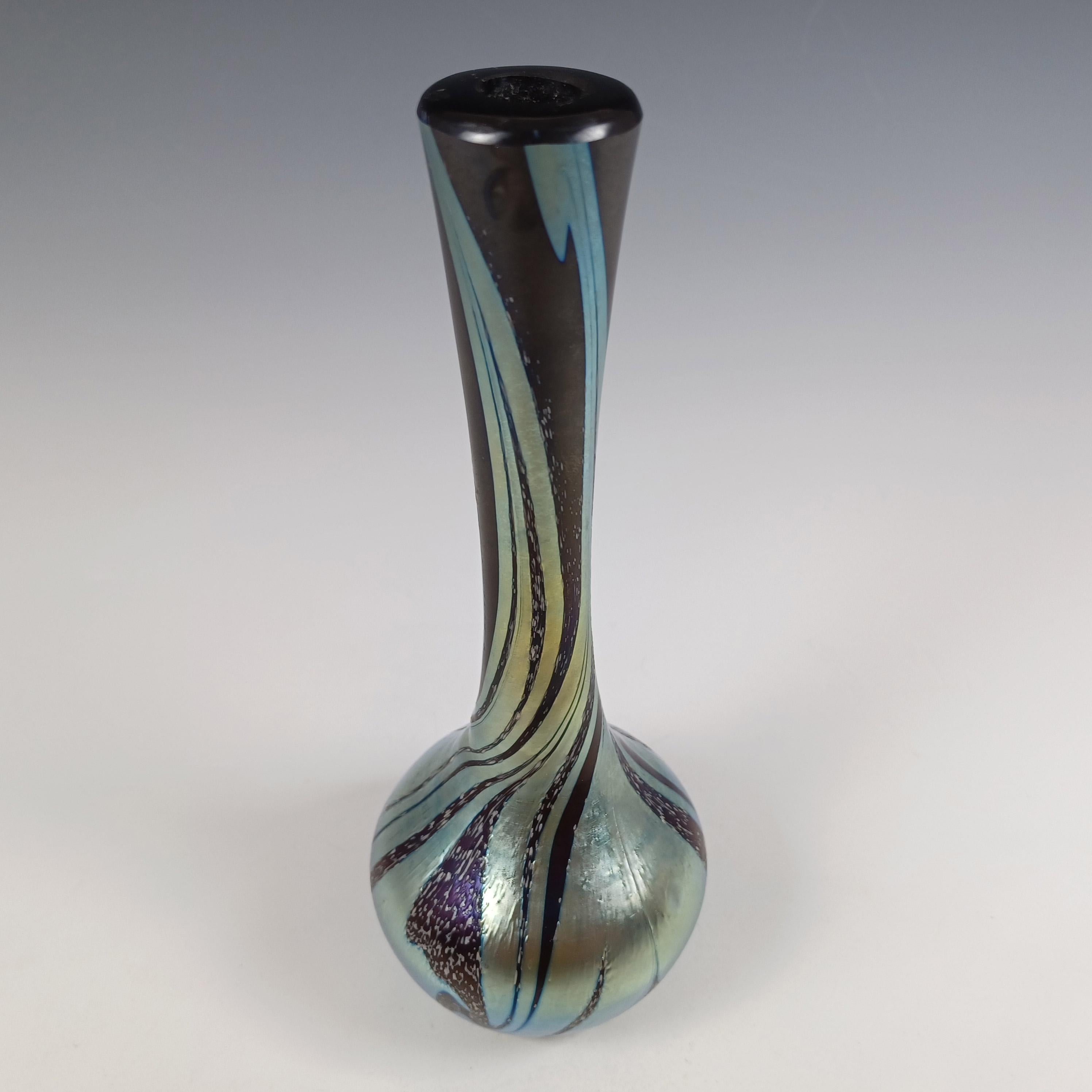 Hand-Crafted LABELLED Okra Black & Silver Iridescent Glass 'Merlins Web' Vase For Sale