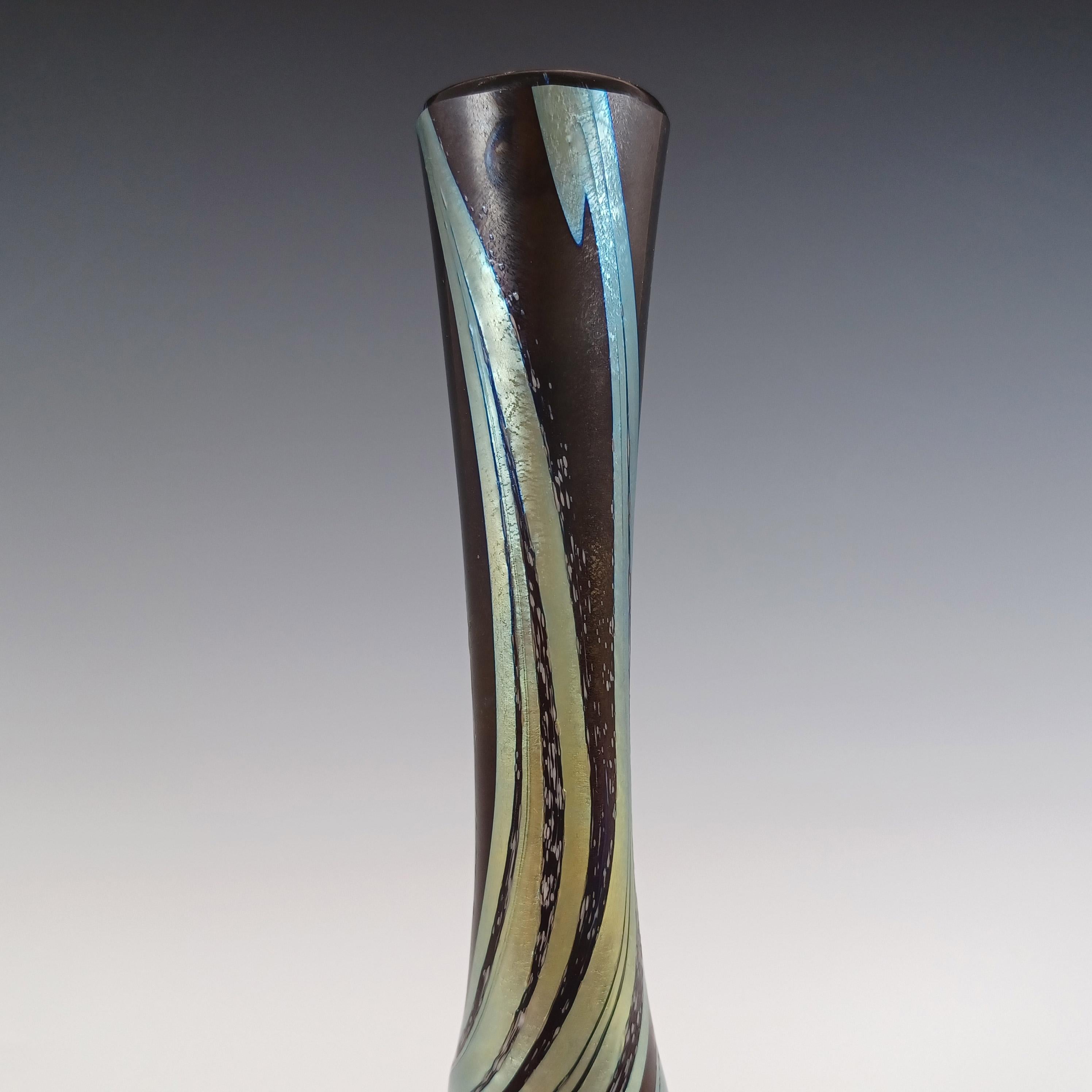 LABELLED Okra Black & Silver Iridescent Glass 'Merlins Web' Vase In Good Condition For Sale In Bolton, GB