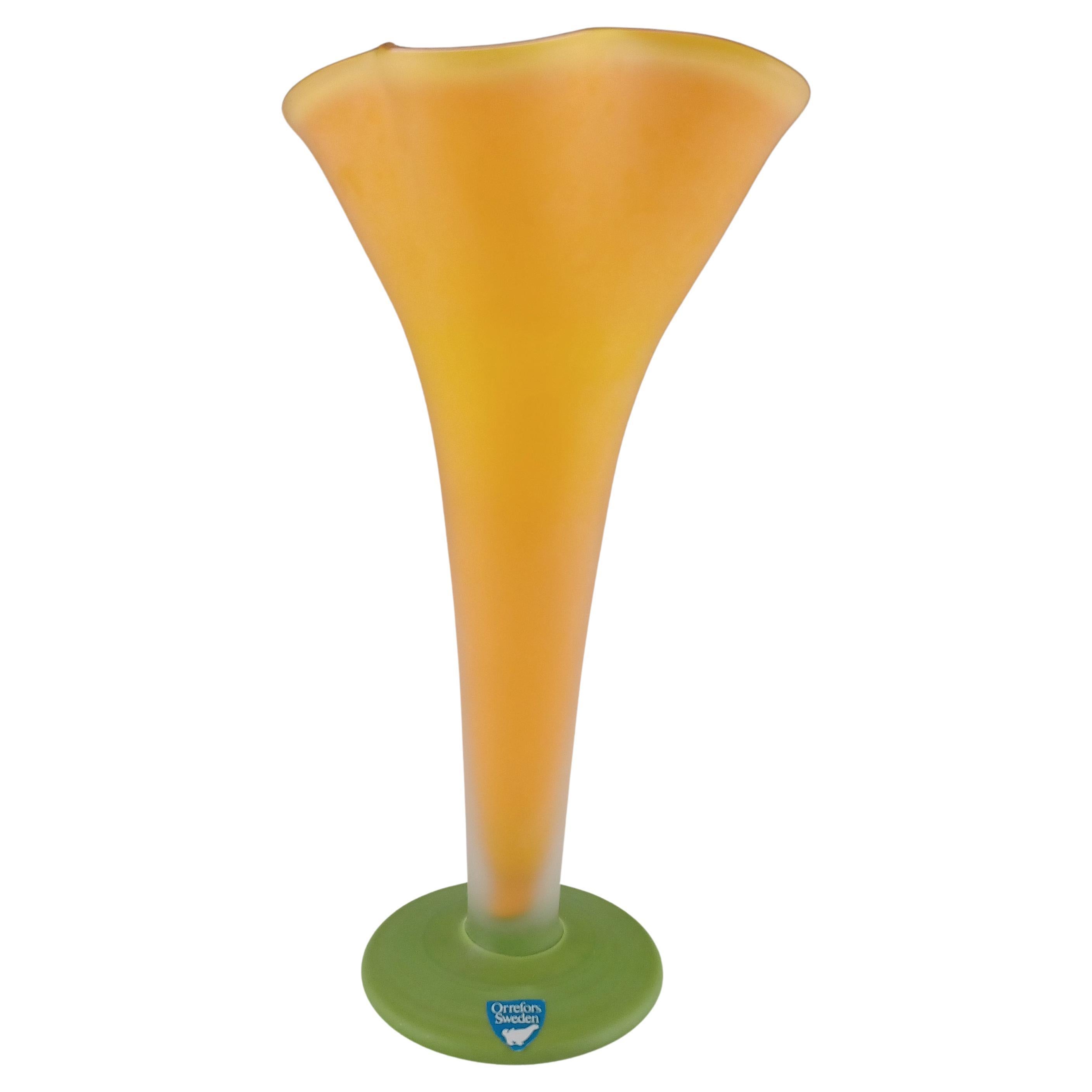 LABELLED Orrefors Yellow Glass 'Chanterelle' Vase by Anne Nilsson For Sale