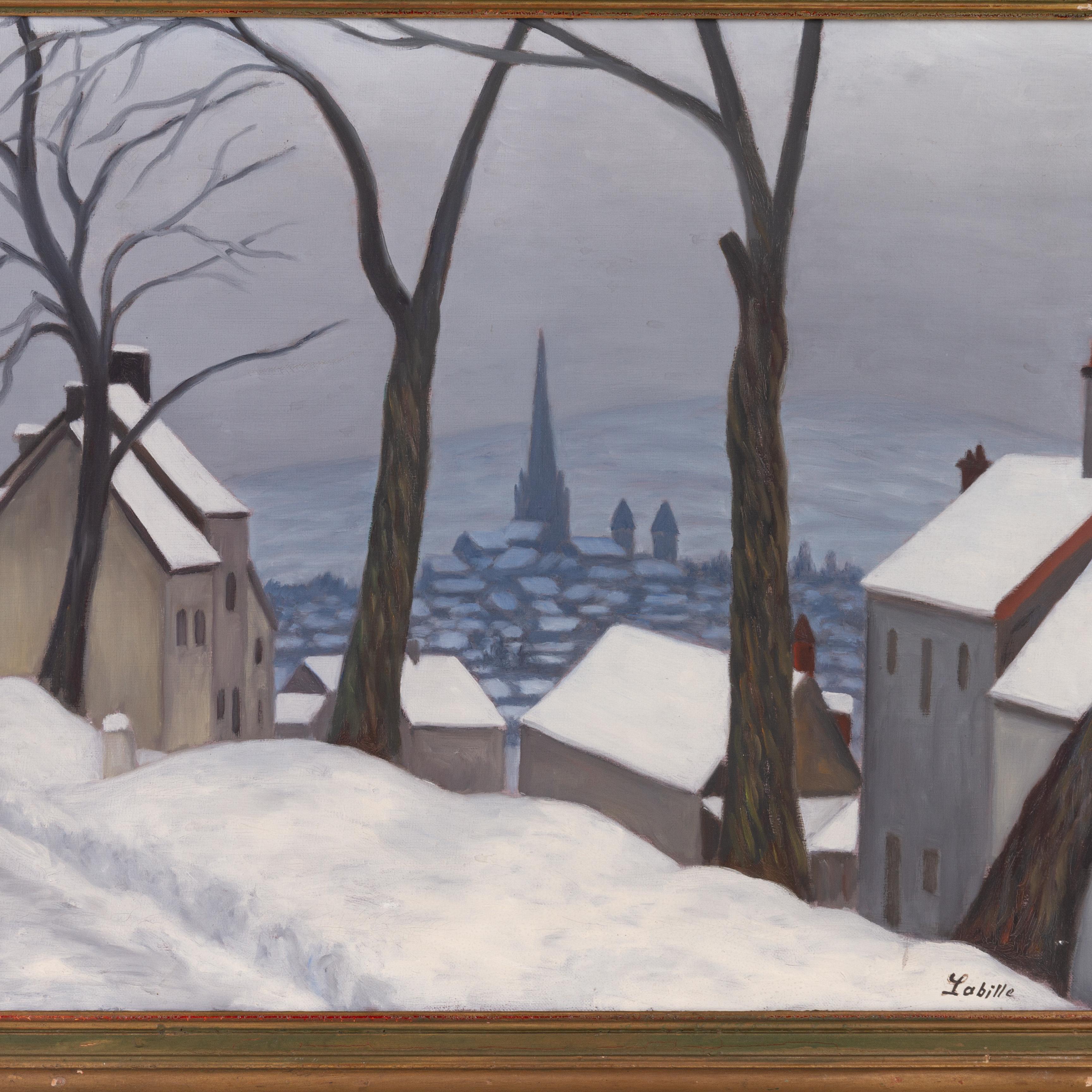En buen estado
De una colección privada
Envío internacional gratuito
Labille Pintura al óleo aldea invernal belga firmada
