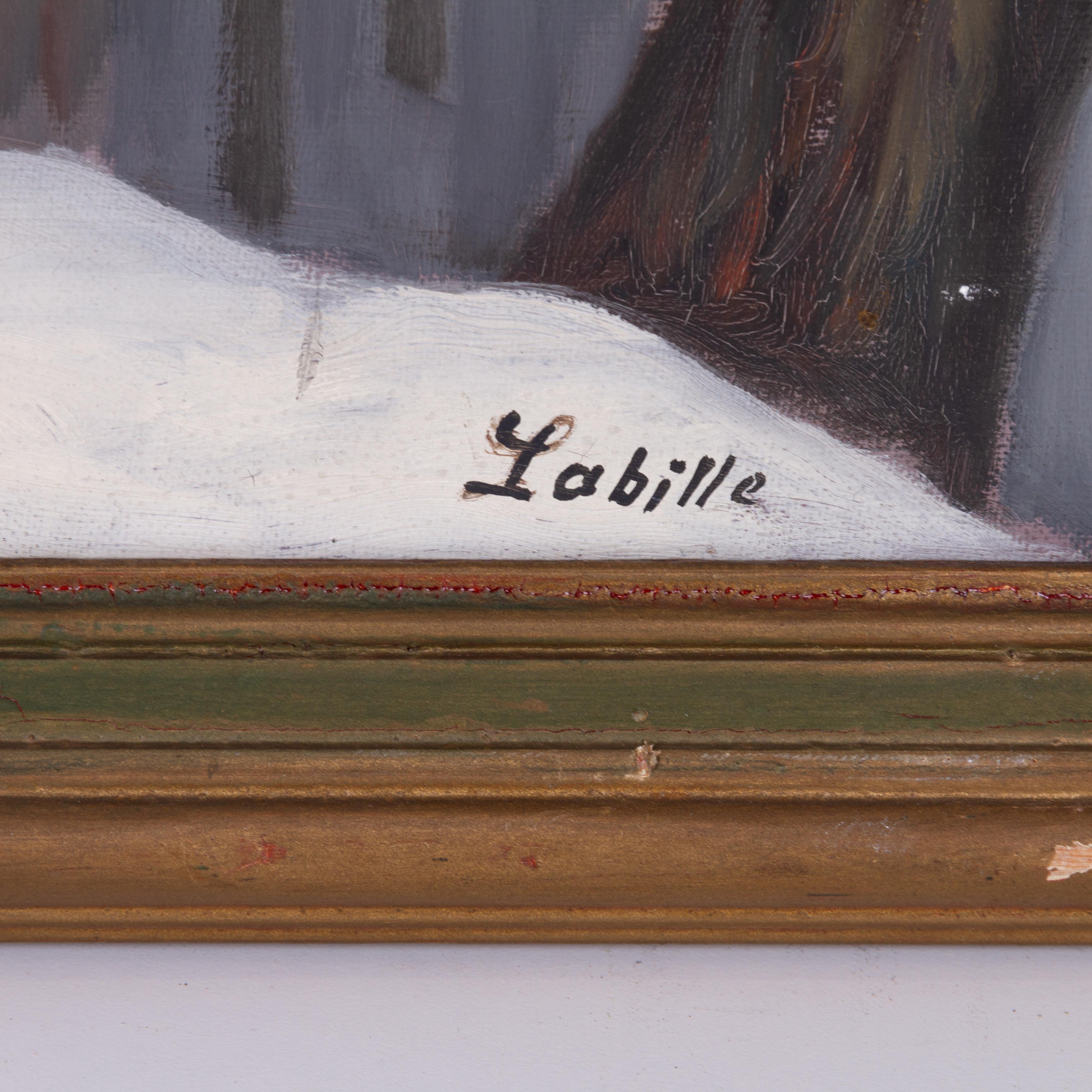 Labille Pintura al óleo aldea invernal belga firmada en Bueno estado para la venta en Nottingham, GB