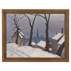 Peinture à l'huile belge de paysage d'hiver signée Labille