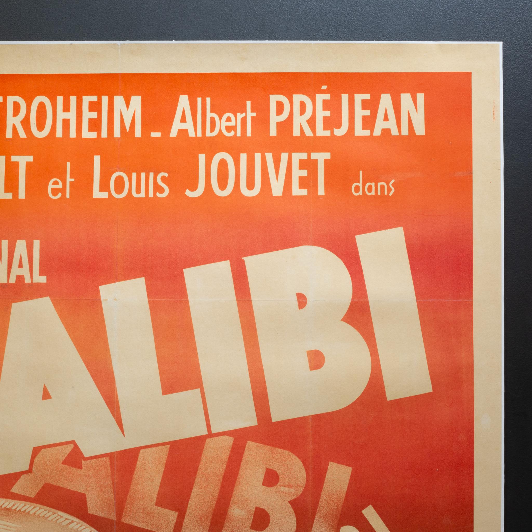 Francese Poster cinematografico francese L'ablibi, supporto in lino, 1937 in vendita