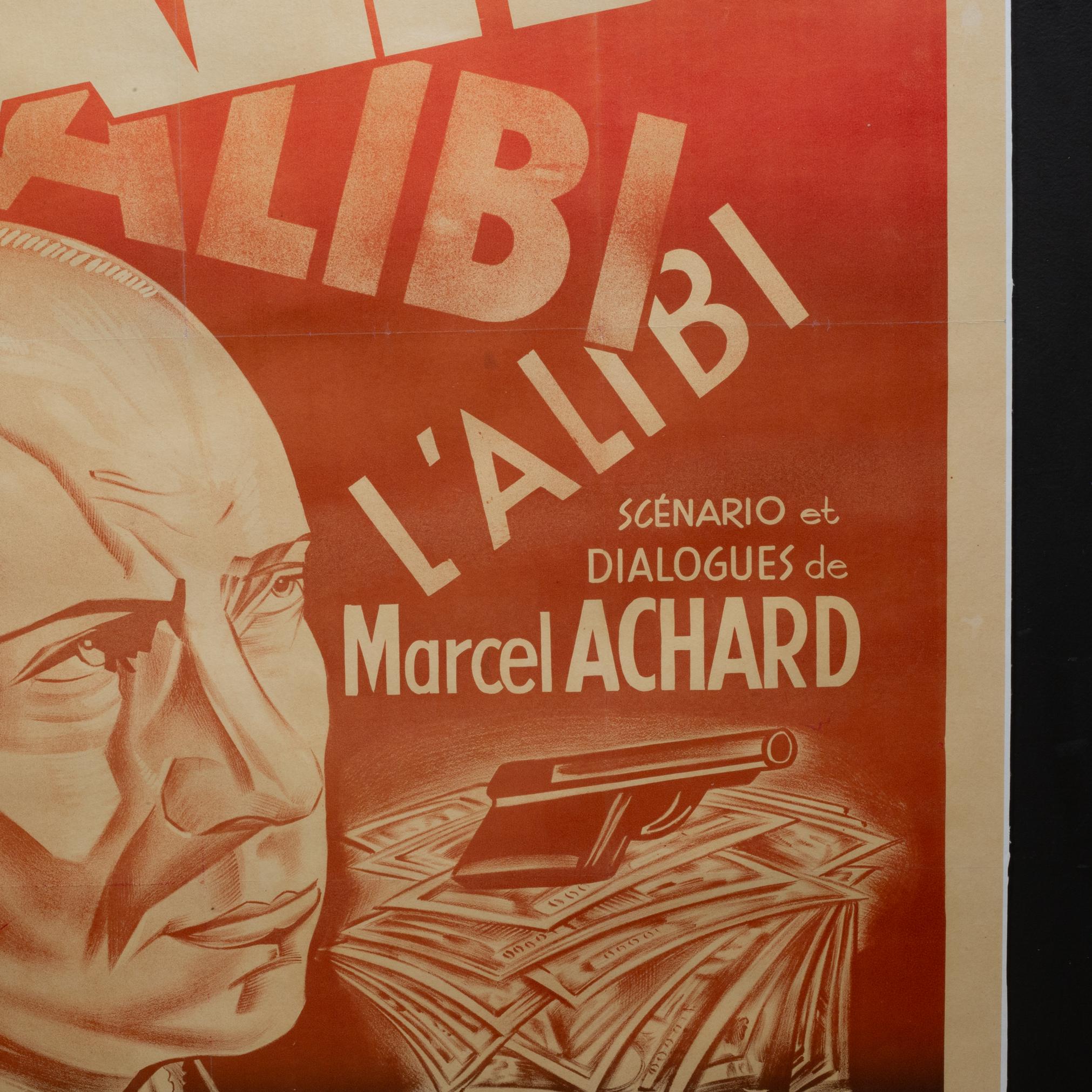 Poster cinematografico francese L'ablibi, supporto in lino, 1937 In condizioni buone in vendita a San Francisco, CA