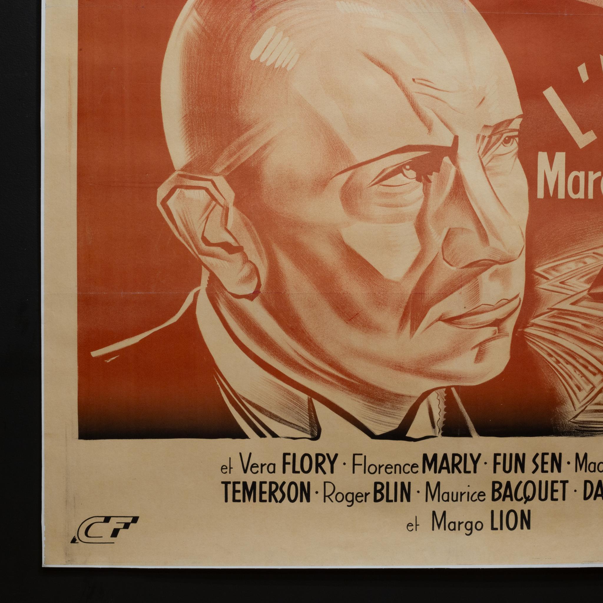 Lino Poster cinematografico francese L'ablibi, supporto in lino, 1937 in vendita