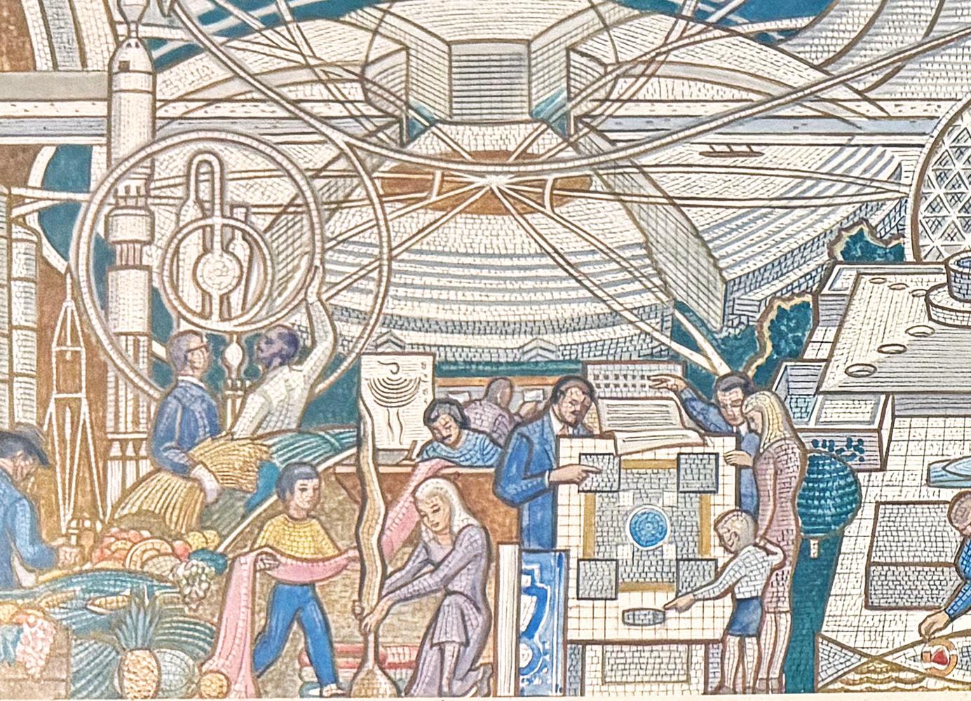 This pair of prints was issued by Lumen Martin Winter, the mosaic artist, to illustrate two enormous murals -- each 15 feet tall and over 40 feet long -- that he made for the new AFL-CIO headquarters on 16th St. NW in Washington, D.C. Each mosaic