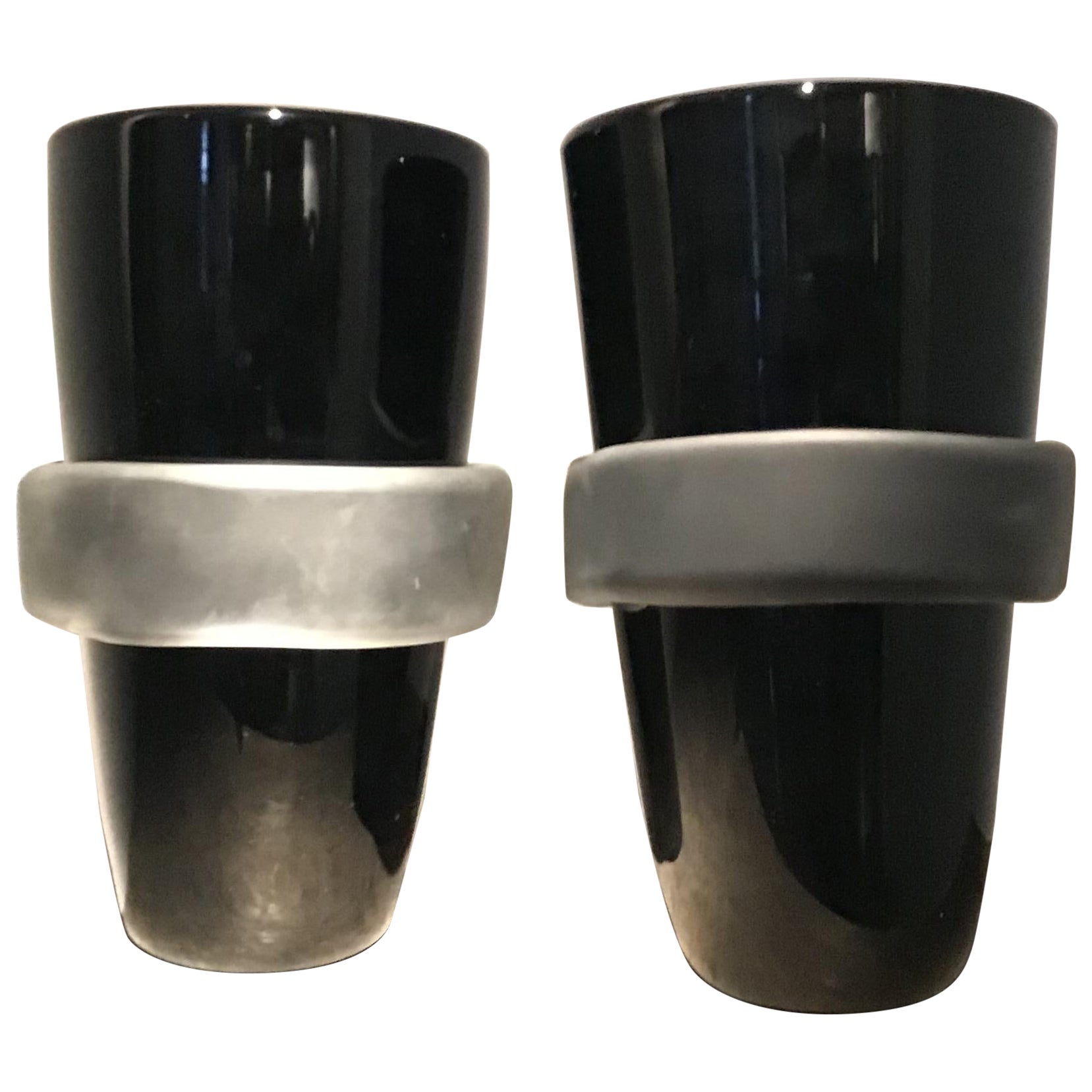 Laboratorio Avallone Coppia Vasi Cotisso Nero Murano cristallo nastrato 2012 IT en venta