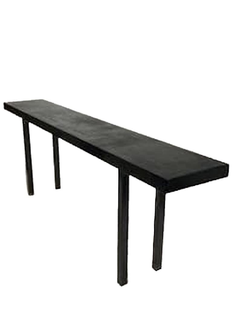 Offered is a custom-made artisan-crafted console table created in Milan, Italy by Gennaro Avallone at his Laboratorio Avallone housed in a former salami factory that now showcases his original artworks and customized furniture. 

Created in black