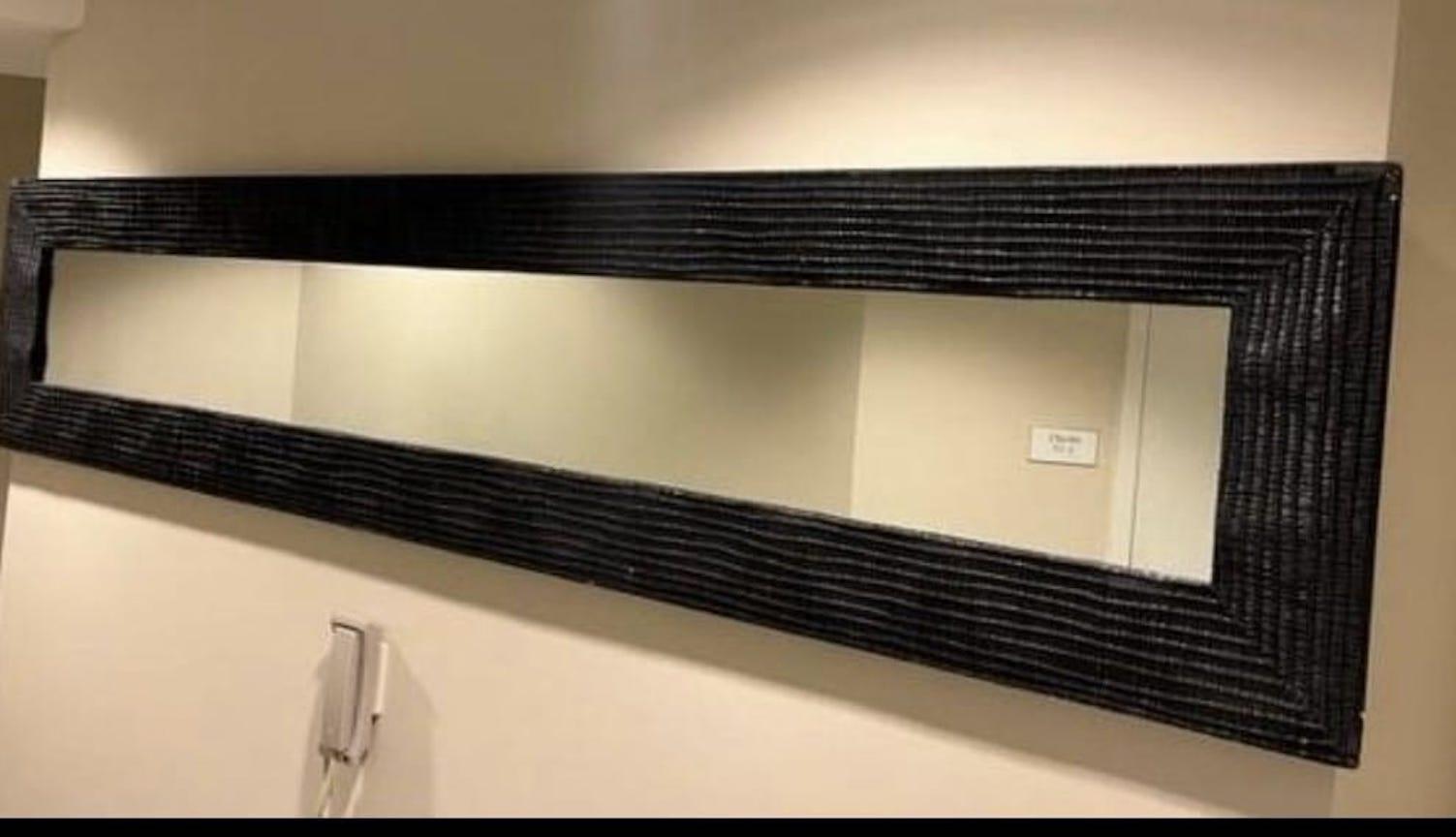 Ten Foot Length Laboratorio Avallone Crafted Jute & Stucco Framed Accent Mirror In Good Condition In Miami, FL