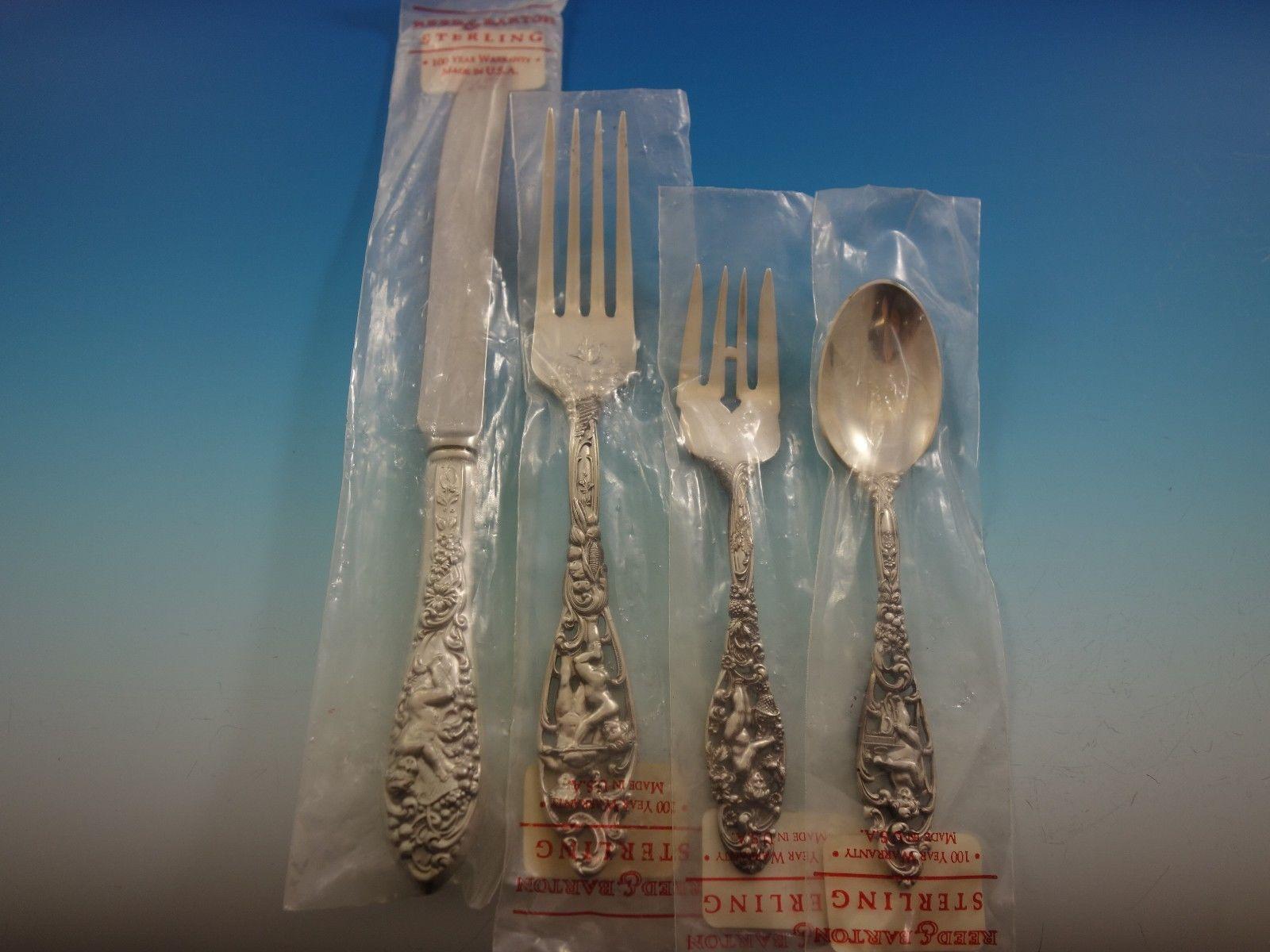 Labors of Cupid by Dominick and Haff Sterling Silver Flatware Set Service New In Excellent Condition In Big Bend, WI