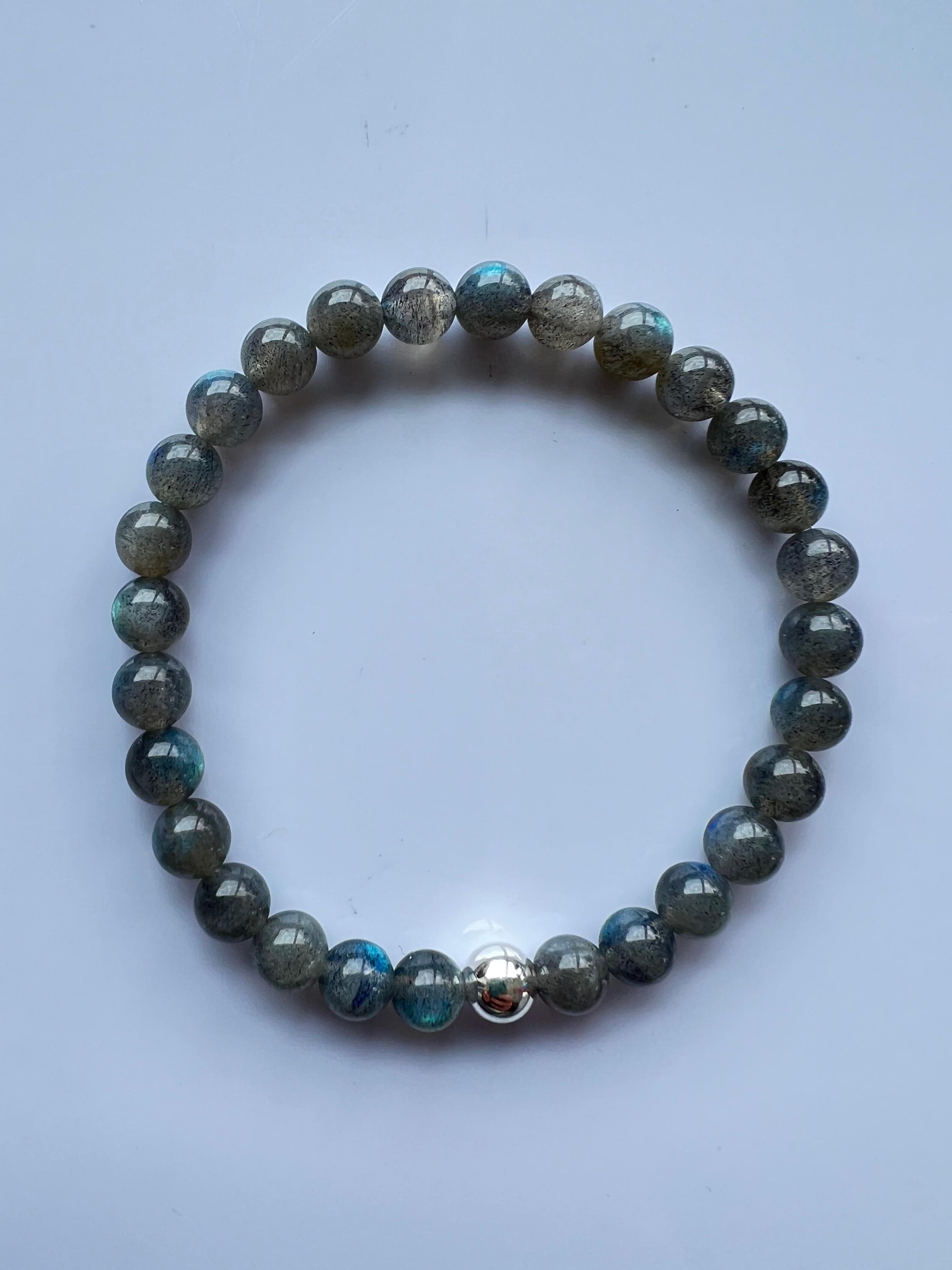 Women's Labrador Beaded Bracelet Crown Chakra Natural Semi Precious Gem Silver J Dauphin