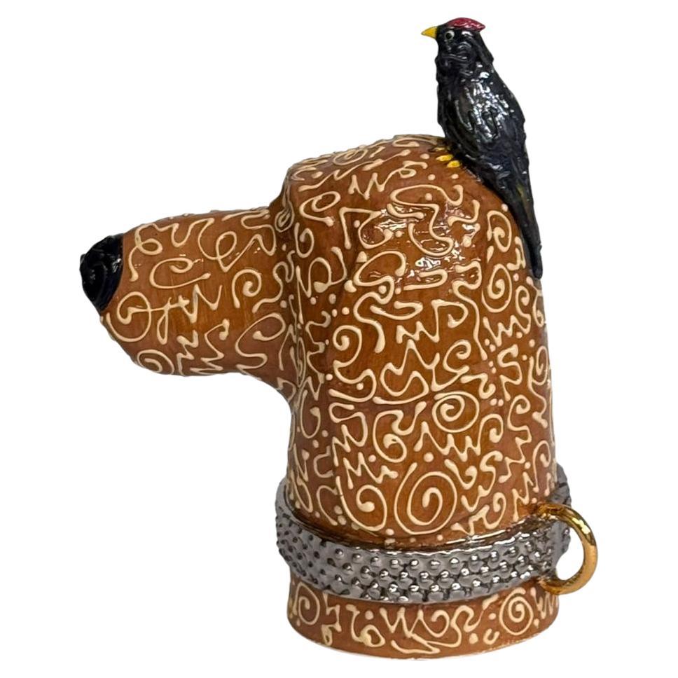 Perro labrador Centro de cerámica con collar de plata Hecho a mano en Italia Nuevo 2025 en venta