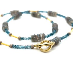 Labradorite and Blue Topaz Beaded Necklace with Gold Accents, 18 Inches