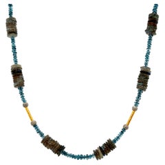 Labradorite and Blue Topaz Beaded Necklace with Gold Accents, 18 Inches