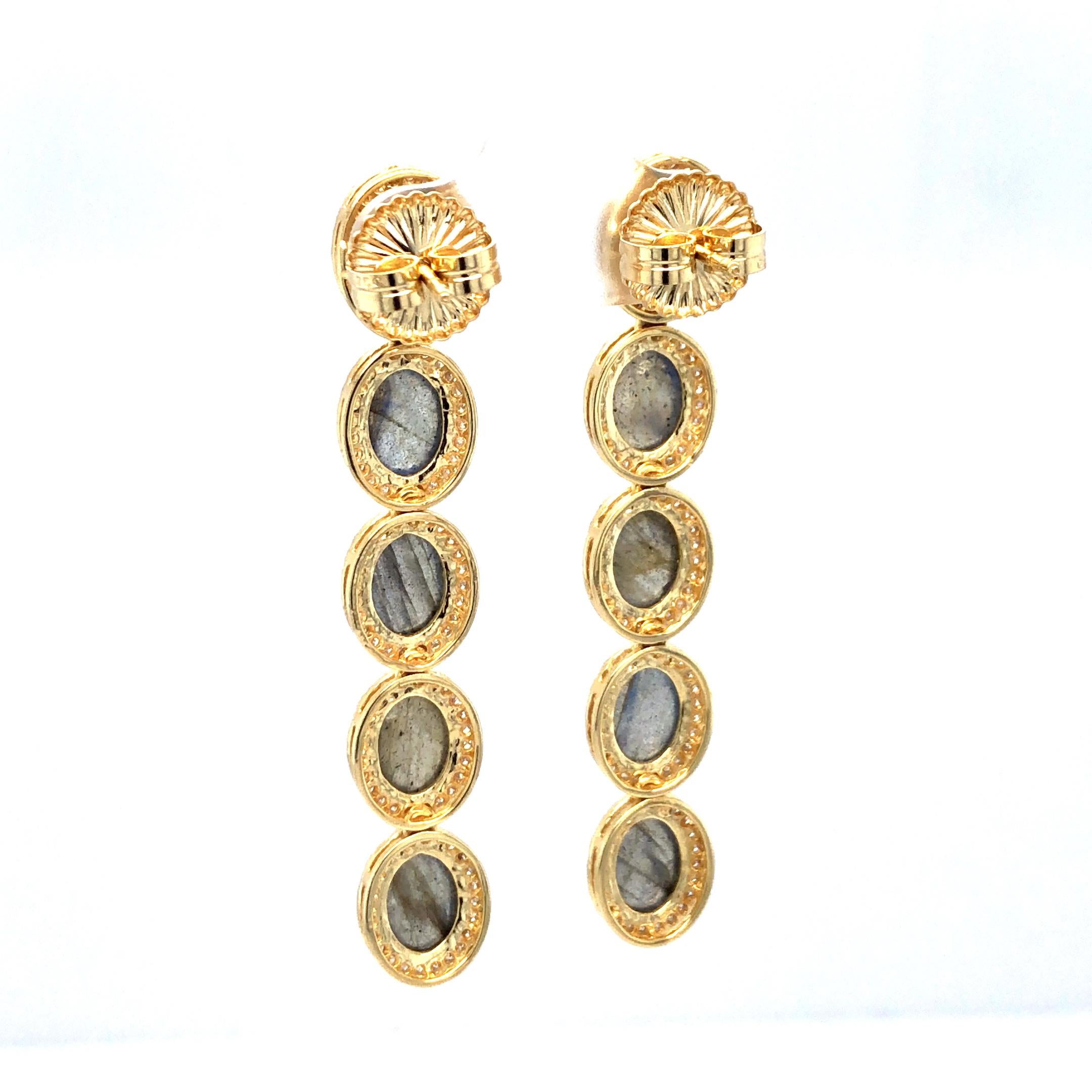 Labradorite 12.08ct and Diamond 1.20ctw Earring 18K Yellow Gold