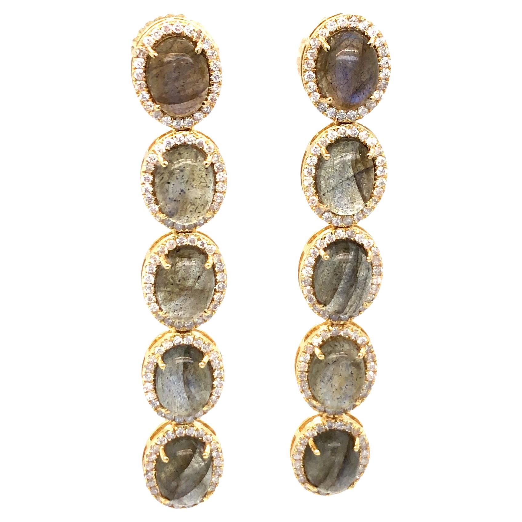 Labradorite and Diamond Earring 18K Yellow Gold For Sale