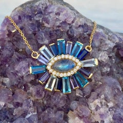 Labradorite and Diamond Halo Luminous Necklace 18 Karat Gold