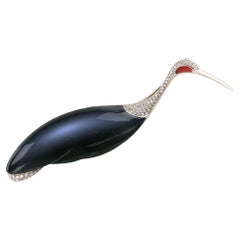 Labradorite and Diamond Stork Brooch