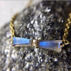 Labradorite and Diamond Tapered Baguette Bow Station Necklace