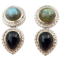 Labradorite and Onyx Earrings set in Silver Settings