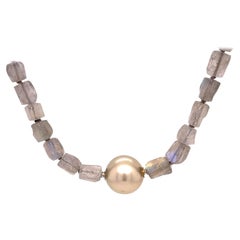 Labradorite and Opal Necklace with a Champagne Colored Tahitian Pearl Clasp