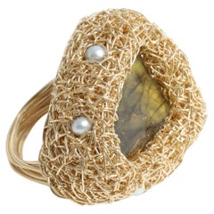 Einzigartiger Cocktail-Statement-Ring aus Labradorit und Perle des Künstlers